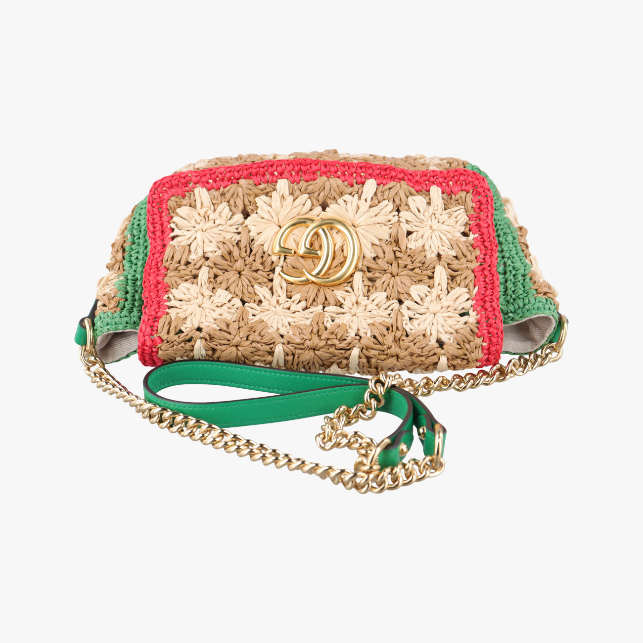 Pre-owned Gucci GG Marmont Beige×Multicolour straw 574433 shoulderbag | stylenewstar