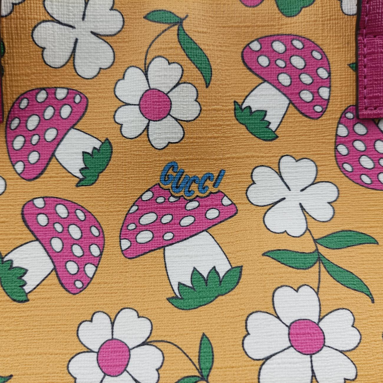 Pre-owned Gucci Floral and mushroom print Yellow×Multicolour PVC coated canvas 410812 handbag | stylenewstar