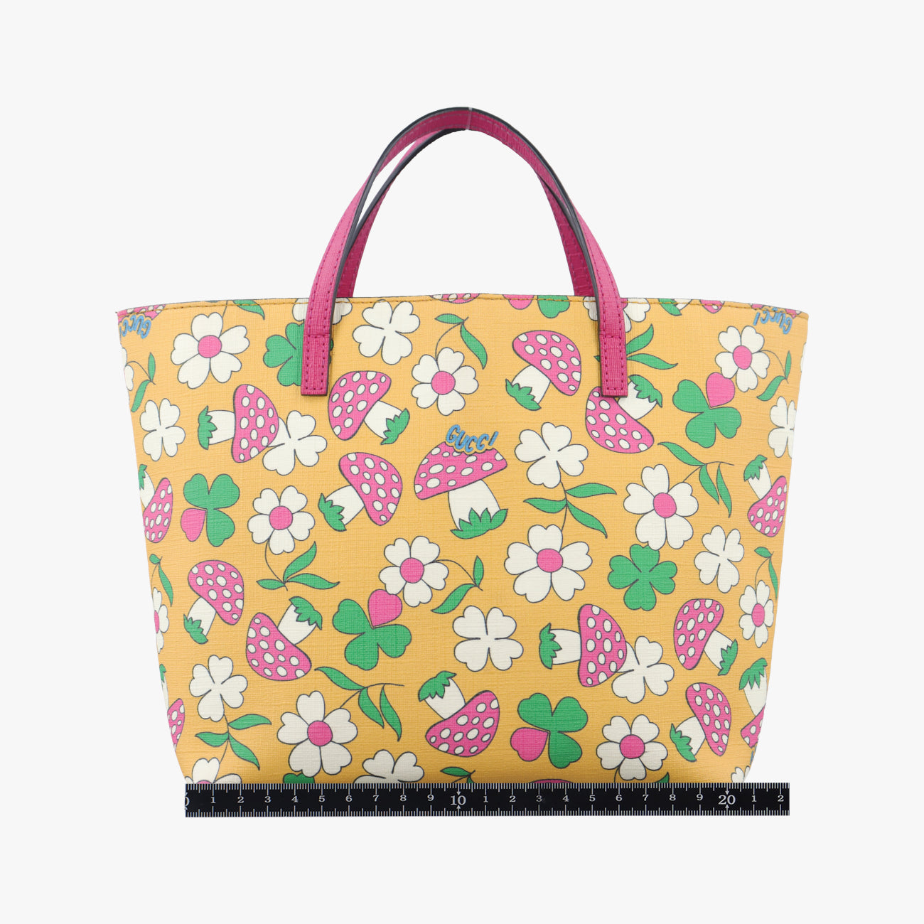 Pre-owned Gucci Floral and mushroom print Yellow×Multicolour PVC coated canvas 410812 handbag | stylenewstar