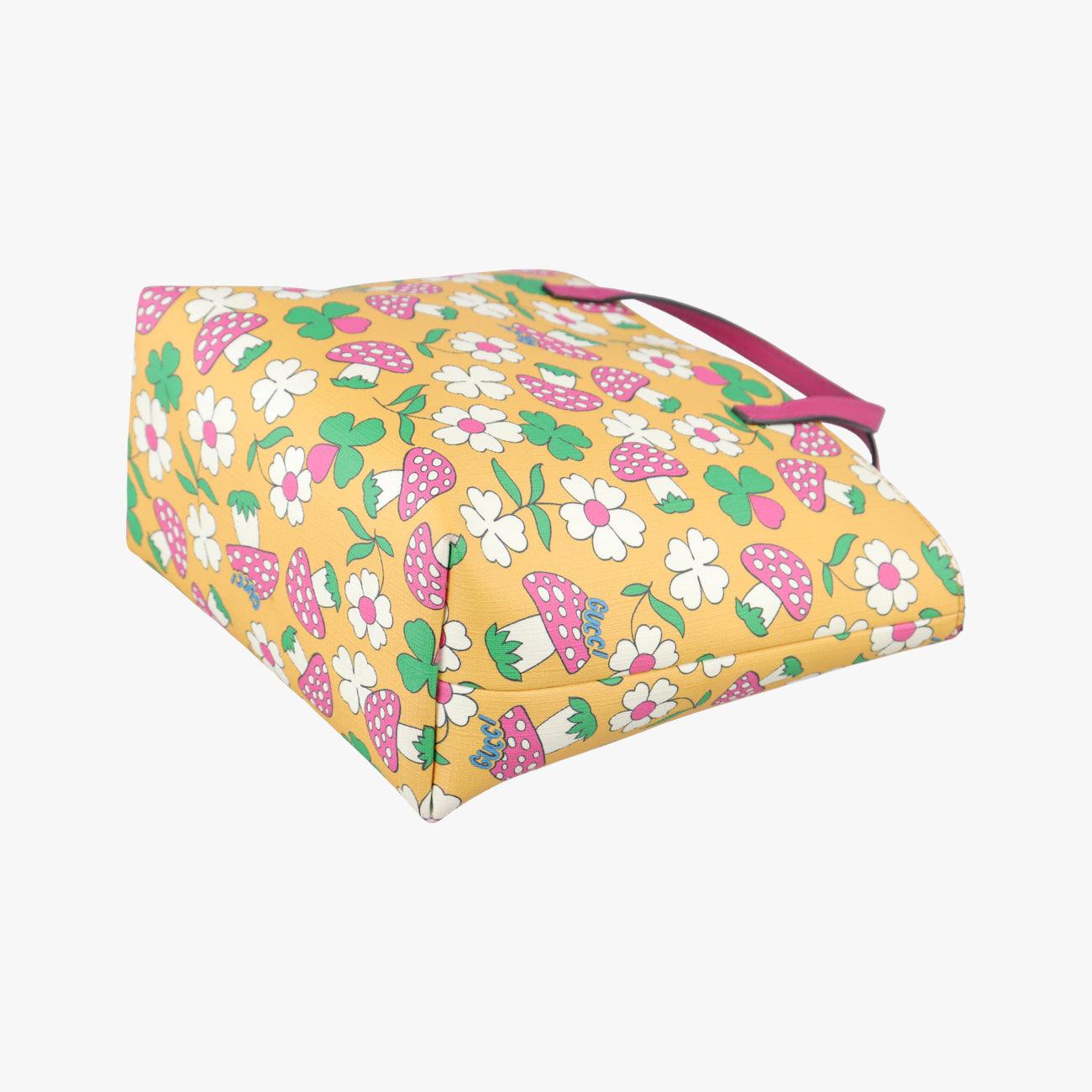 Pre-owned Gucci Floral and mushroom print Yellow×Multicolour PVC coated canvas 410812 handbag | stylenewstar