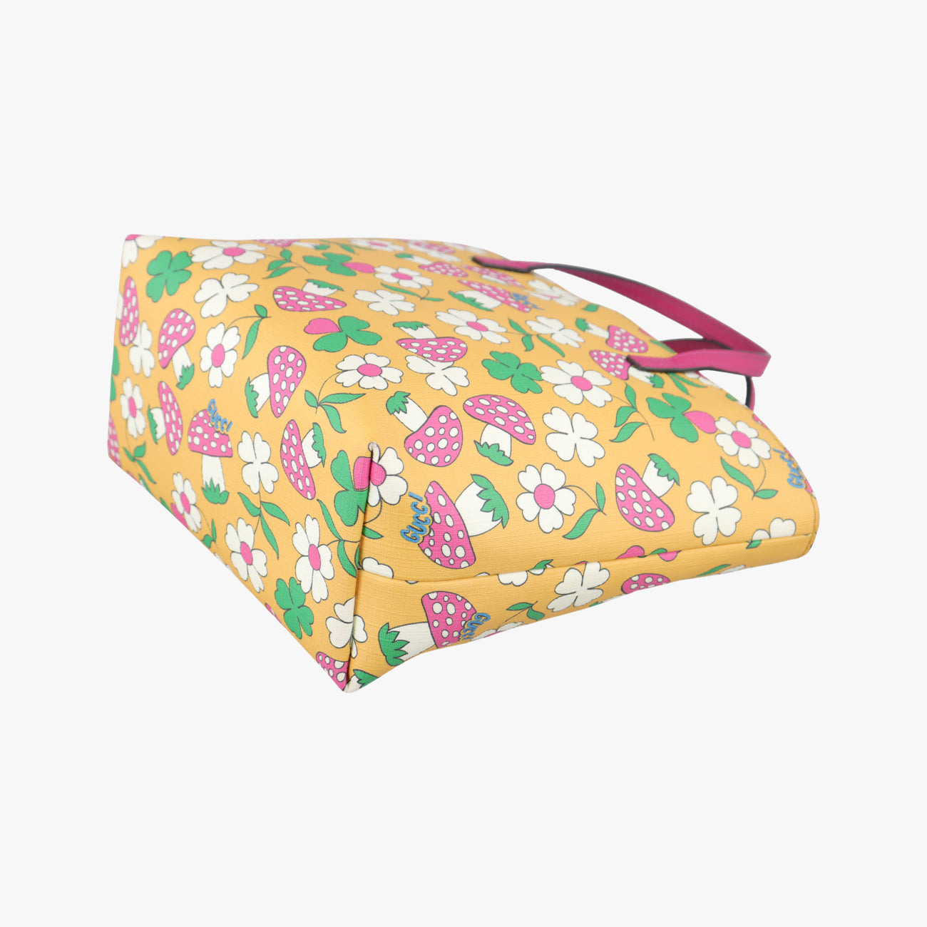 Pre-owned Gucci Floral and mushroom print Yellow×Multicolour PVC coated canvas 410812 handbag | stylenewstar