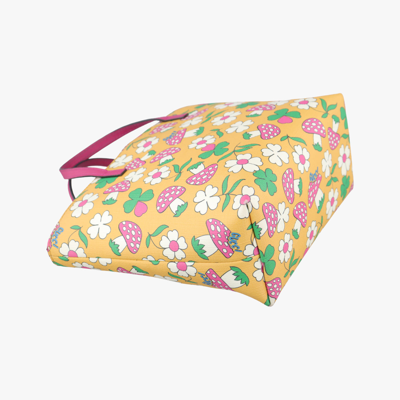 Pre-owned Gucci Floral and mushroom print Yellow×Multicolour PVC coated canvas 410812 handbag | stylenewstar