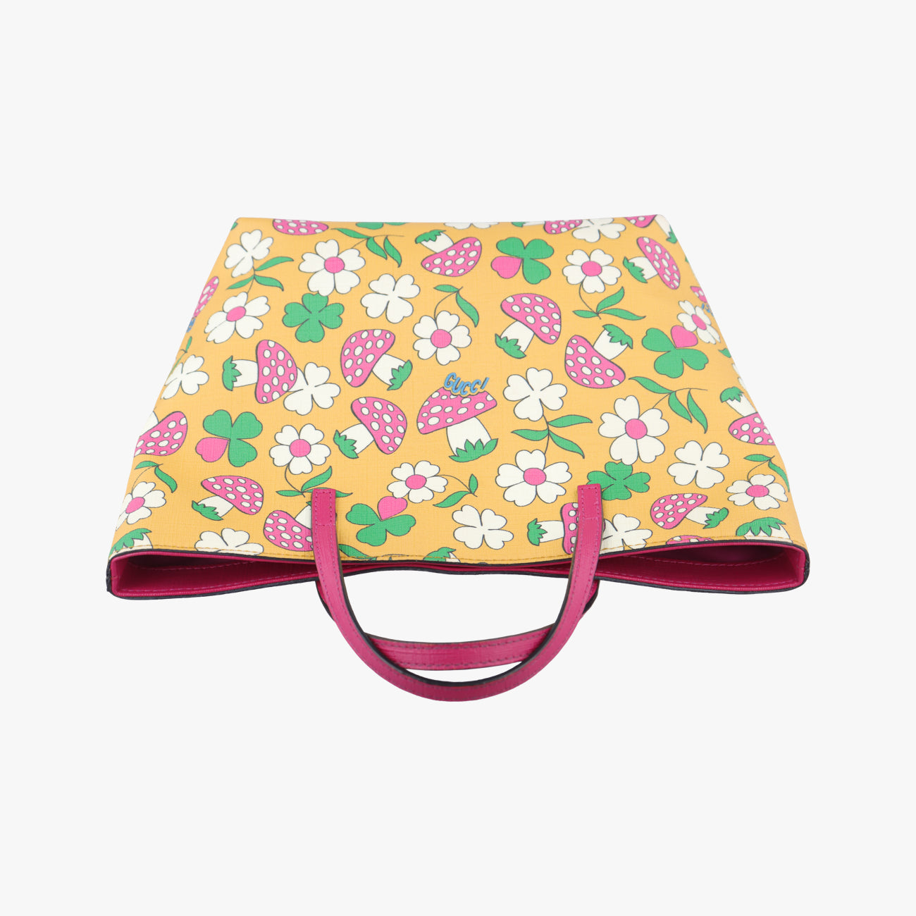 Pre-owned Gucci Floral and mushroom print Yellow×Multicolour PVC coated canvas 410812 handbag | stylenewstar