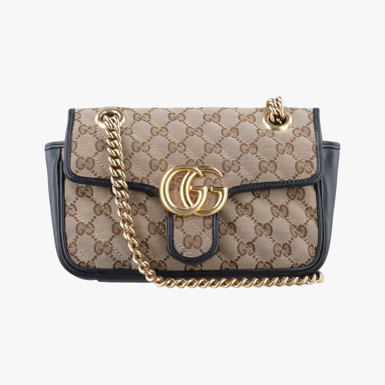 Pre-owned Gucci GG Marmont Brown×black canvas x leather 446744 shoulderbag | stylenewstar