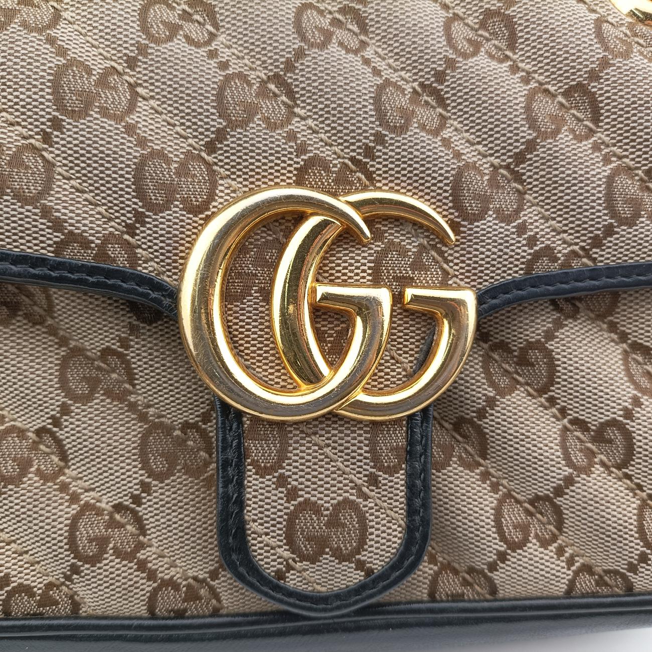 Pre-owned Gucci GG Marmont Brown×black canvas x leather 446744 shoulderbag | stylenewstar