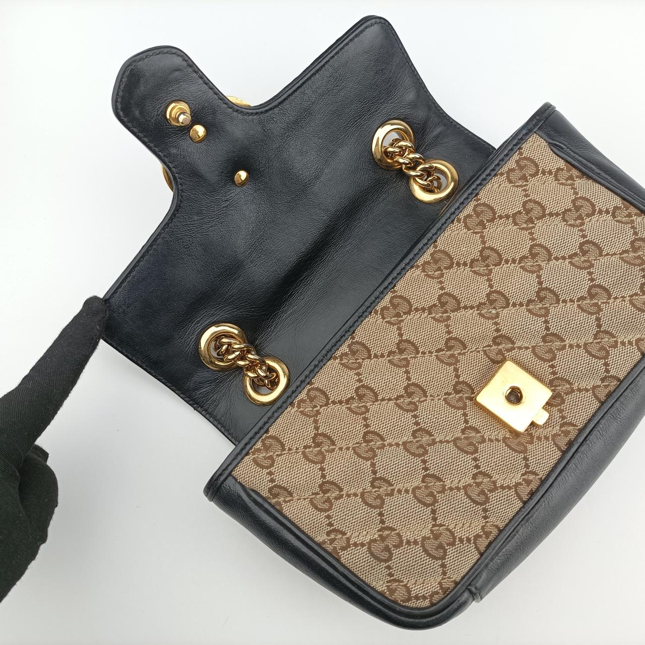 Pre-owned Gucci GG Marmont Brown×black canvas x leather 446744 shoulderbag | stylenewstar