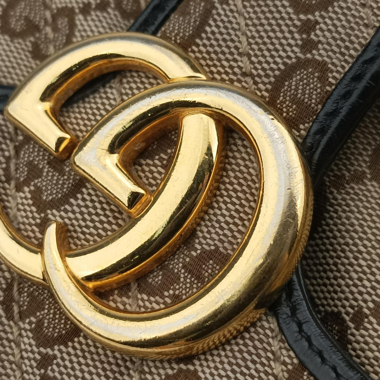 Pre-owned Gucci GG Marmont Brown×black canvas x leather 446744 shoulderbag | stylenewstar