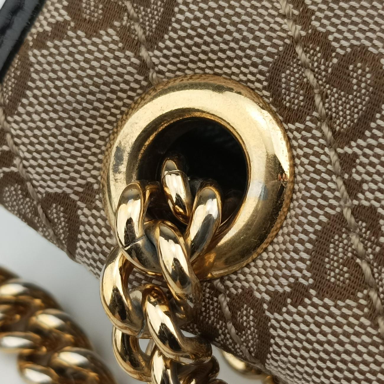 Pre-owned Gucci GG Marmont Brown×black canvas x leather 446744 shoulderbag | stylenewstar