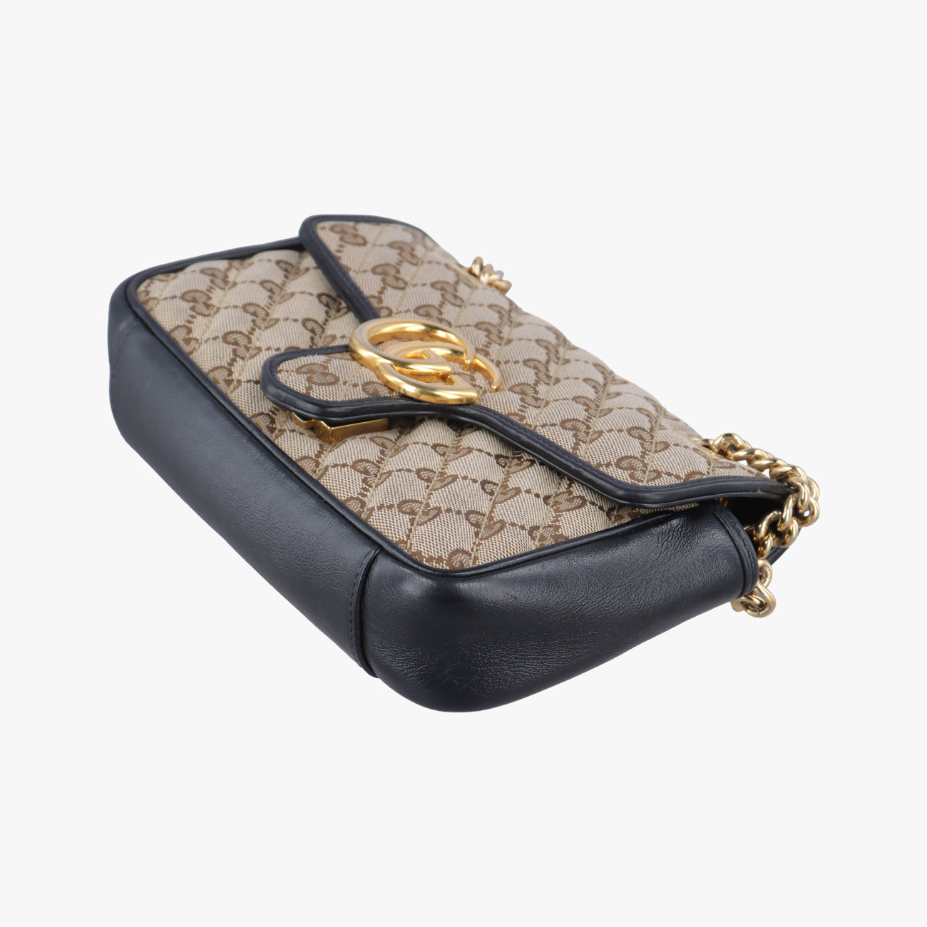 Pre-owned Gucci GG Marmont Brown×black canvas x leather 446744 shoulderbag | stylenewstar