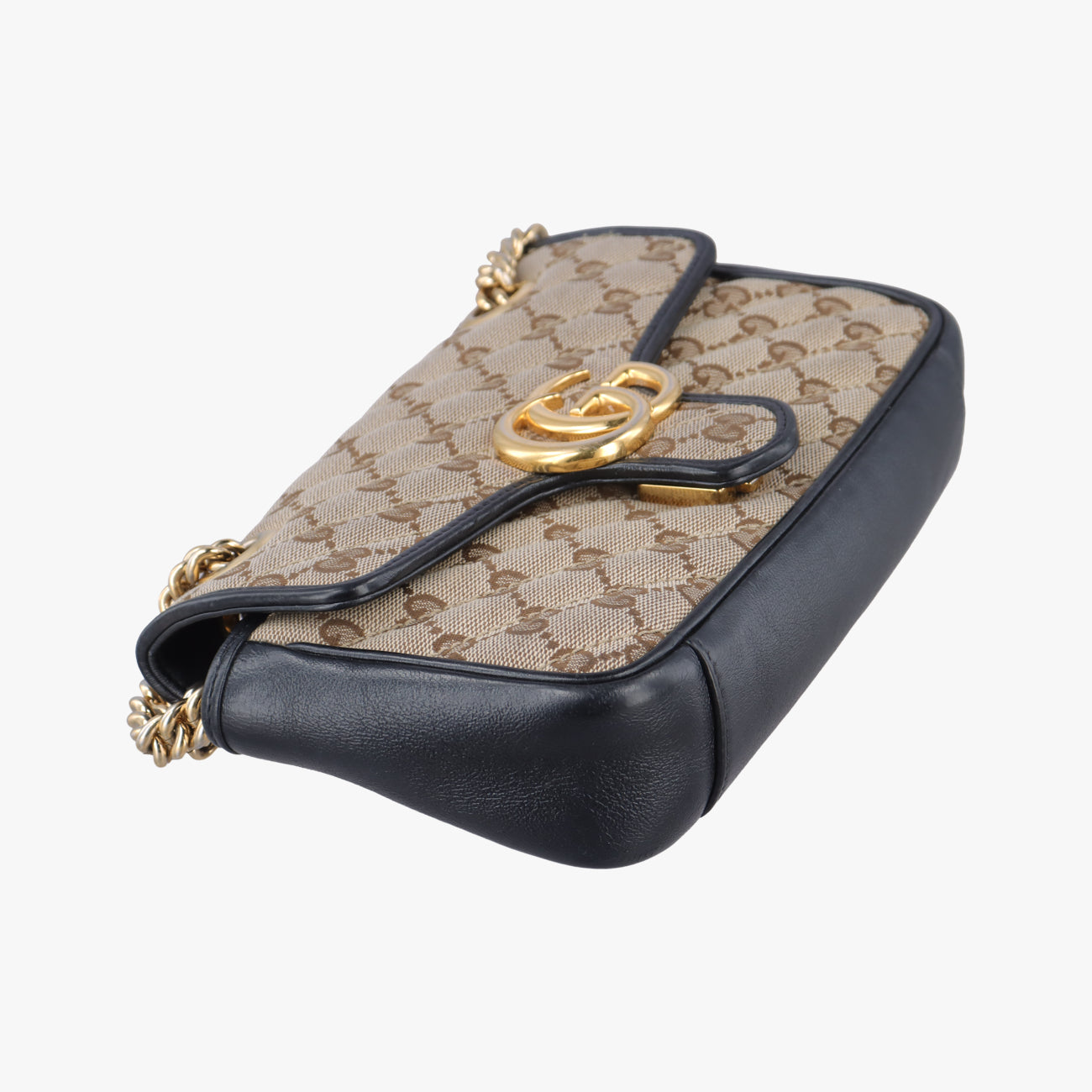 Pre-owned Gucci GG Marmont Brown×black canvas x leather 446744 shoulderbag | stylenewstar