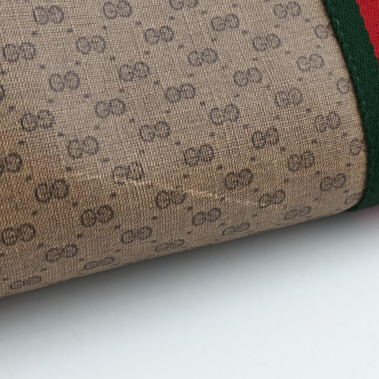 Pre-owned Gucci GG Micro Beige x Red x Green PVC coated canvas 12.9 handbag | stylenewstar