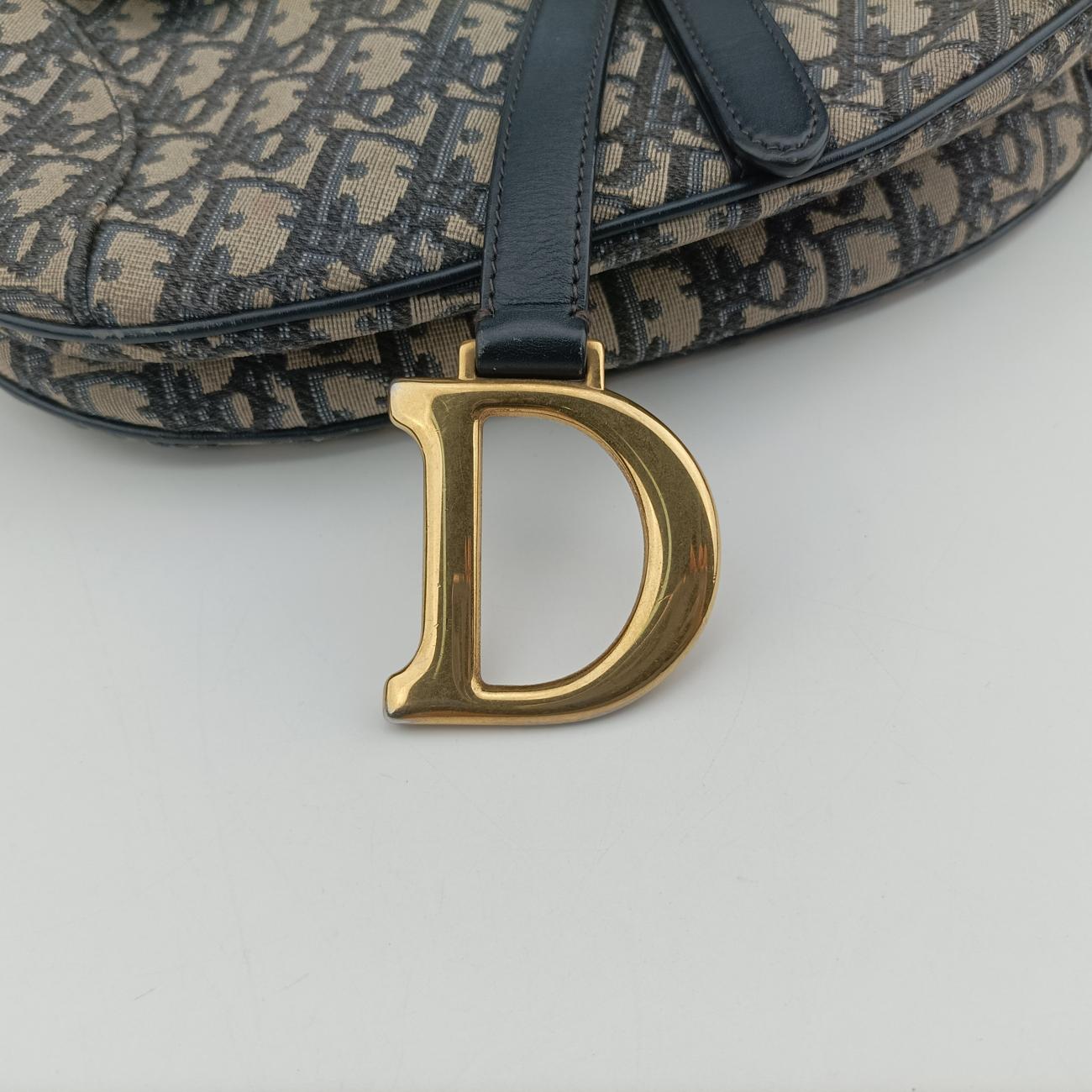 Secondhand Christian Dior Saddle Navy×Gray Jacquard  shoulderbag | stylenewstar