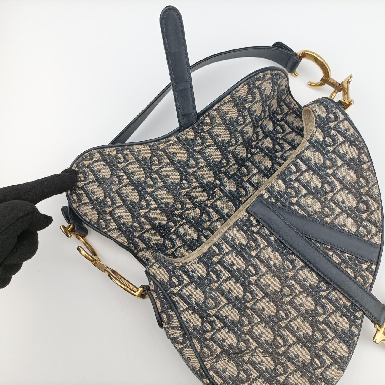 Secondhand Christian Dior Saddle Navy×Gray Jacquard  shoulderbag | stylenewstar