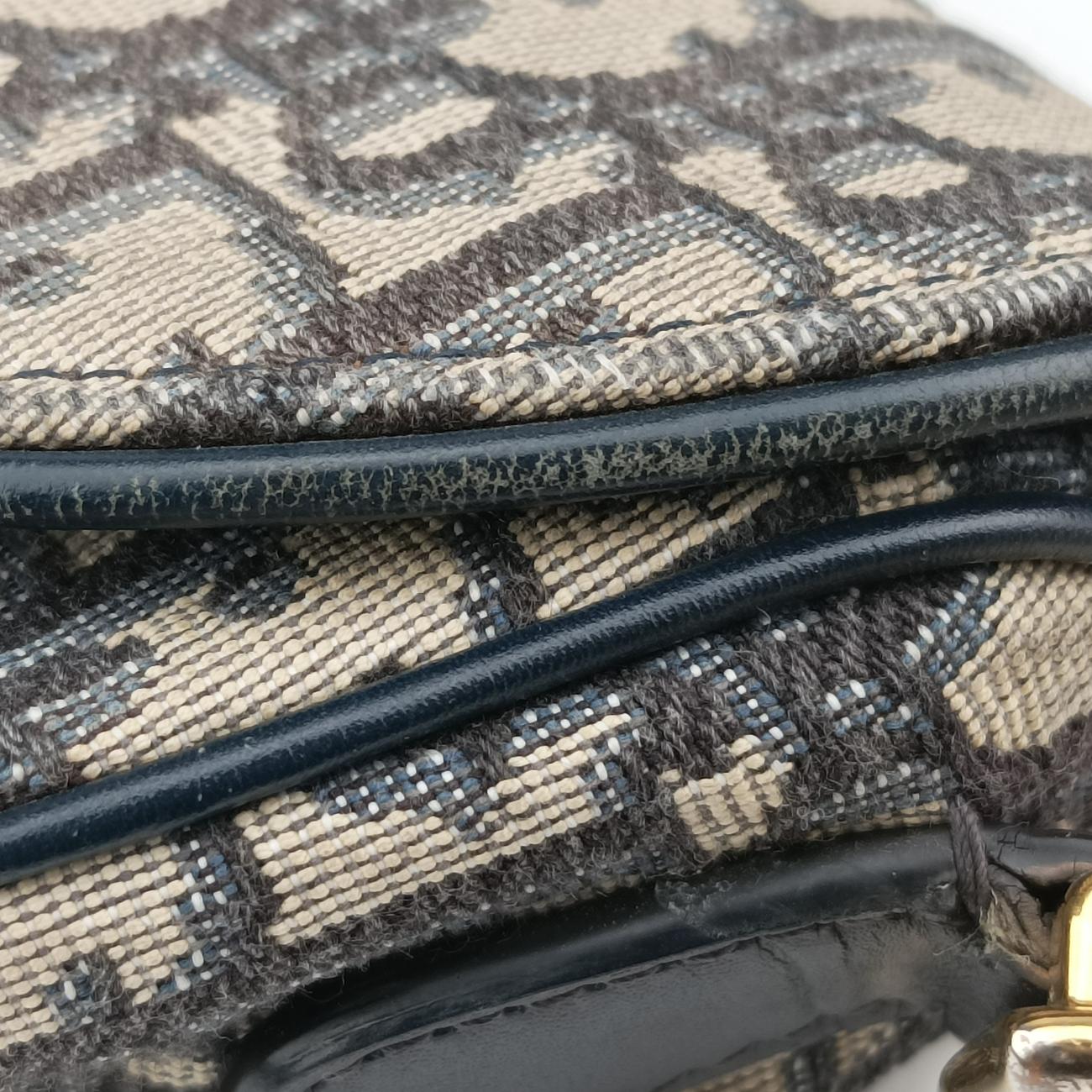 Secondhand Christian Dior Saddle Navy×Gray Jacquard  shoulderbag | stylenewstar