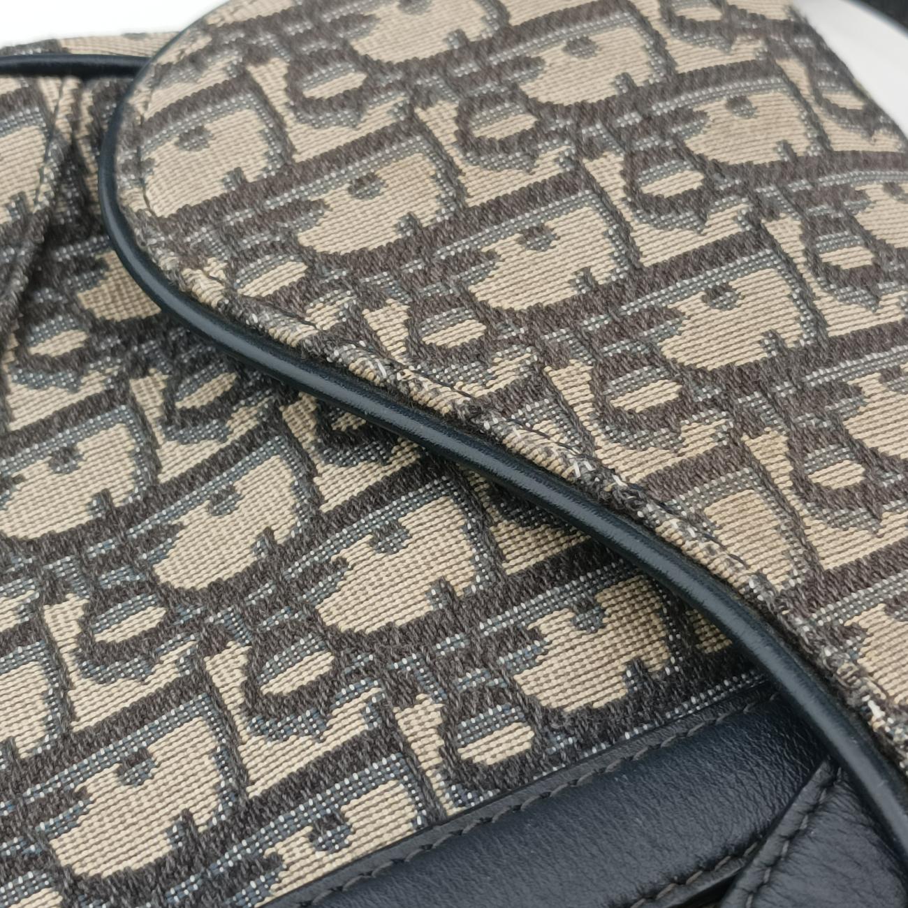 Secondhand Christian Dior Saddle Navy×Gray Jacquard  shoulderbag | stylenewstar