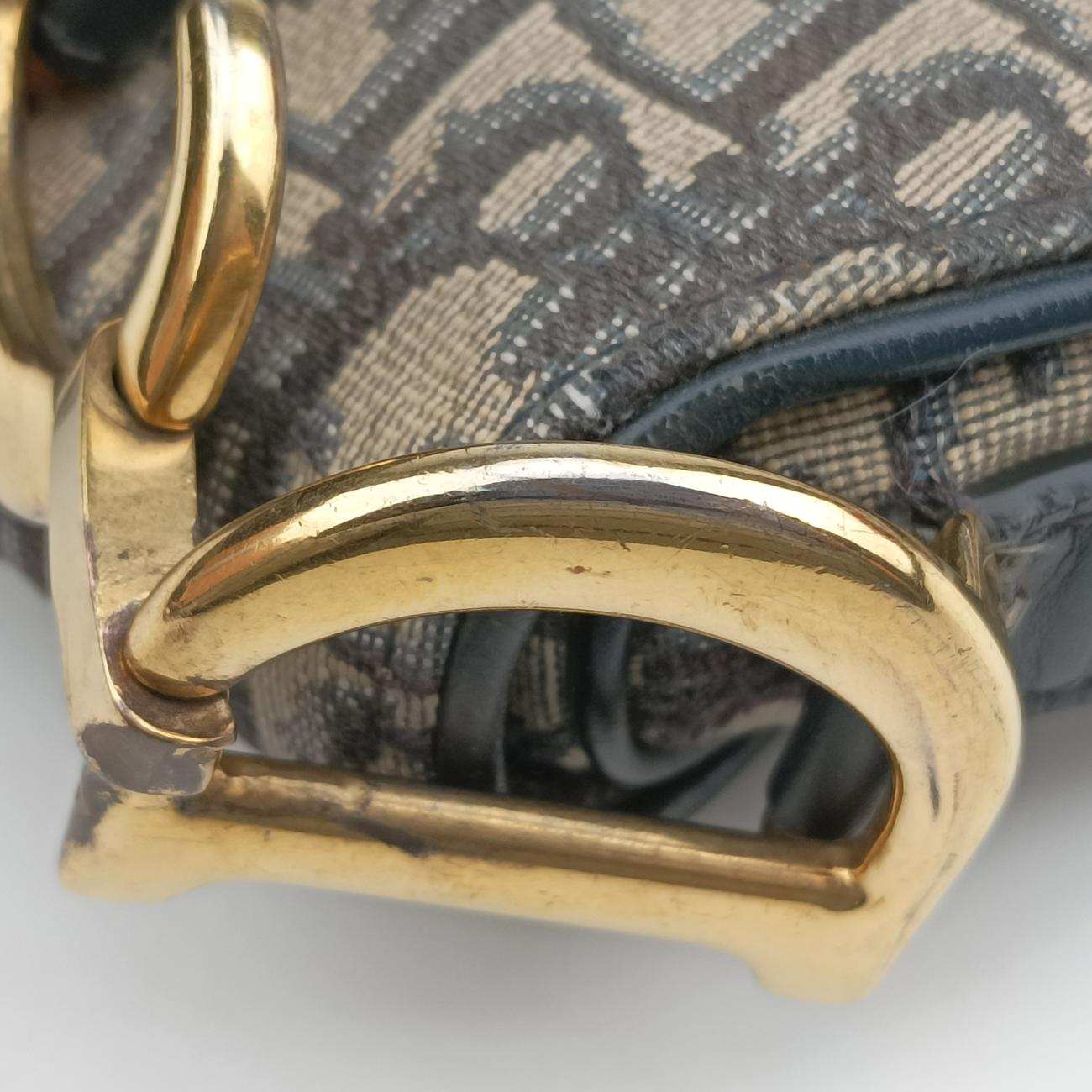 Secondhand Christian Dior Saddle Navy×Gray Jacquard  shoulderbag | stylenewstar