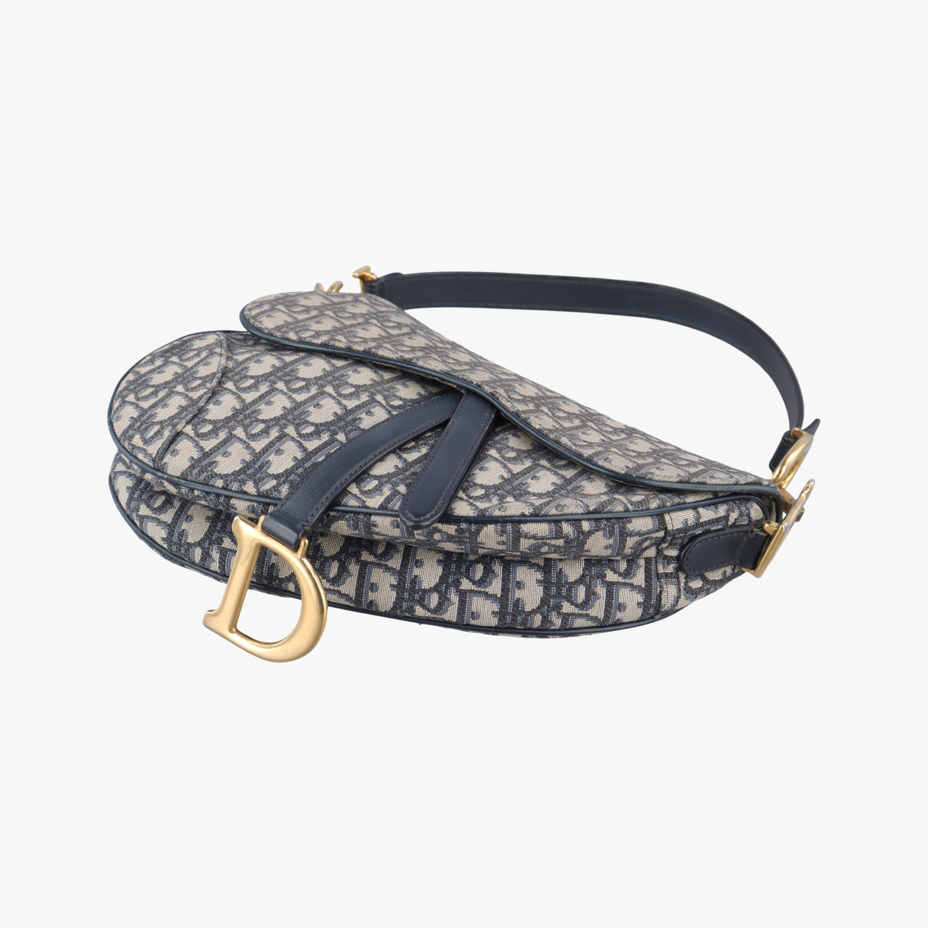 Secondhand Christian Dior Saddle Navy×Gray Jacquard  shoulderbag | stylenewstar