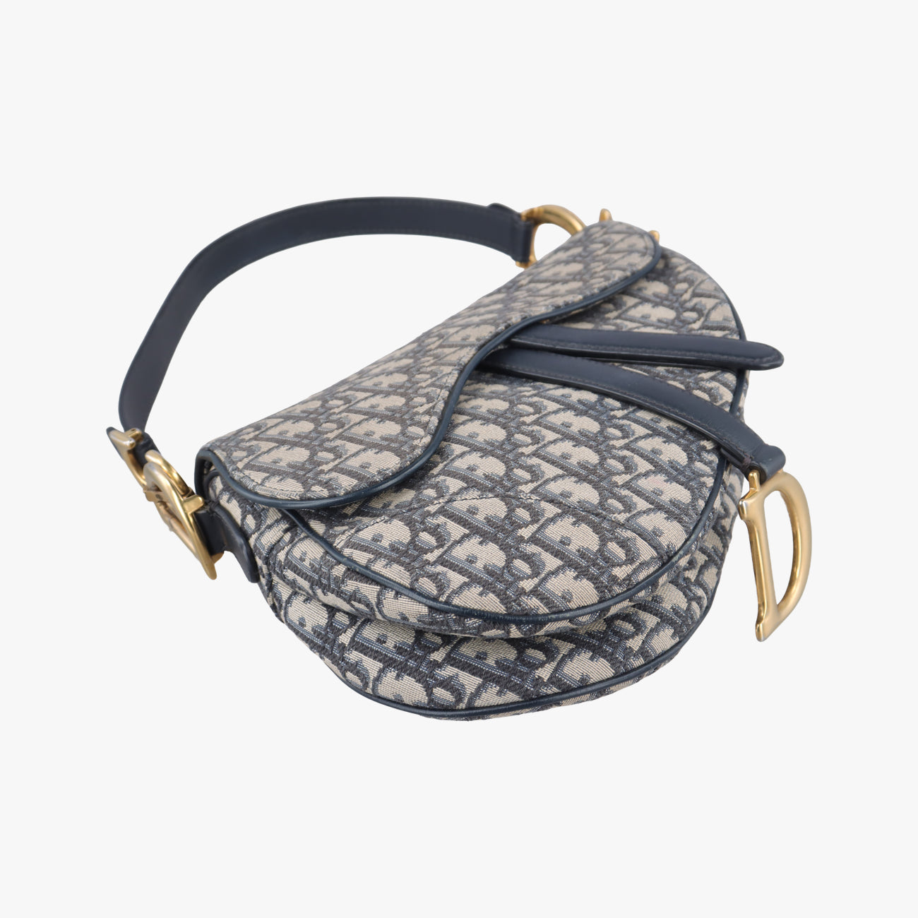 Secondhand Christian Dior Saddle Navy×Gray Jacquard  shoulderbag | stylenewstar