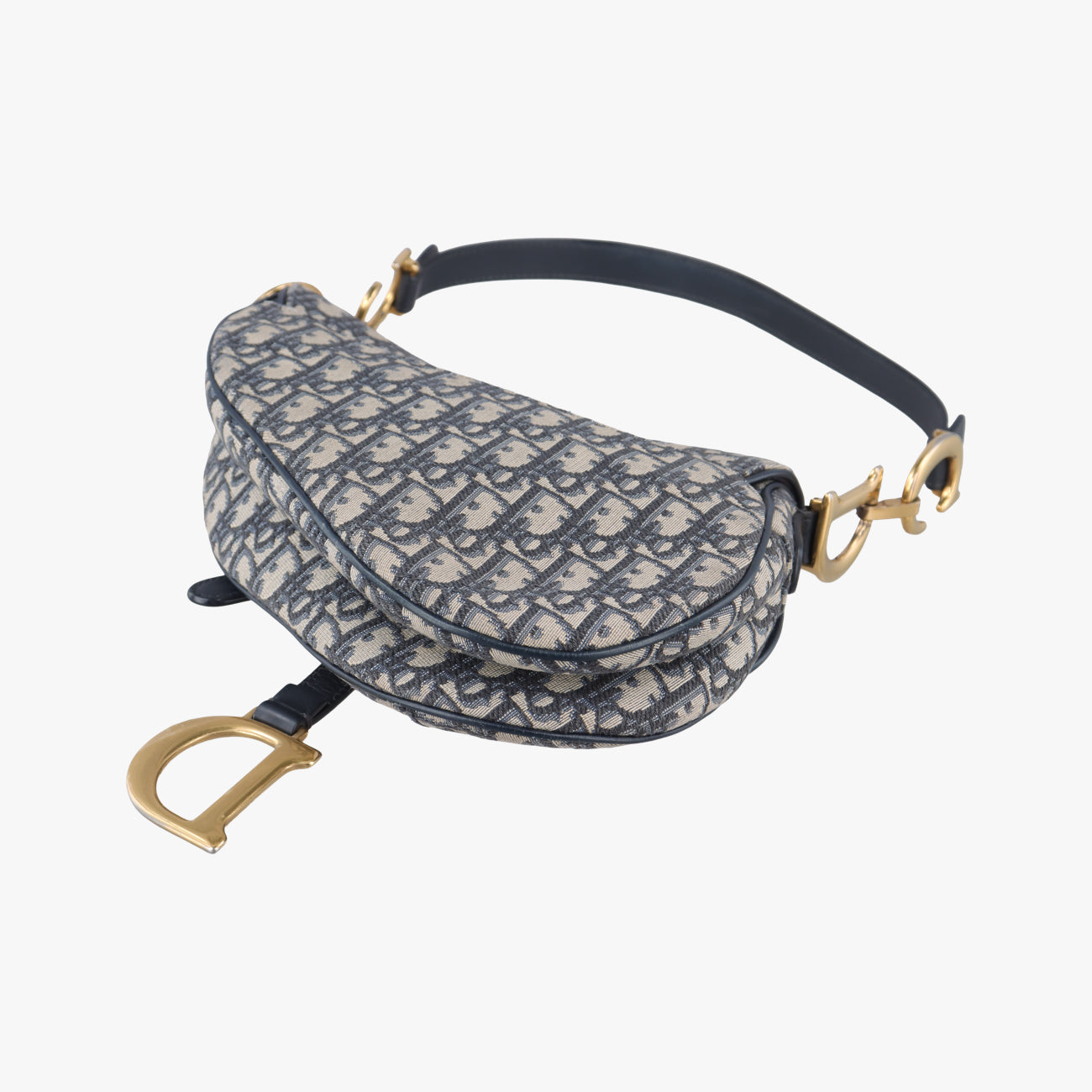 Secondhand Christian Dior Saddle Navy×Gray Jacquard  shoulderbag | stylenewstar