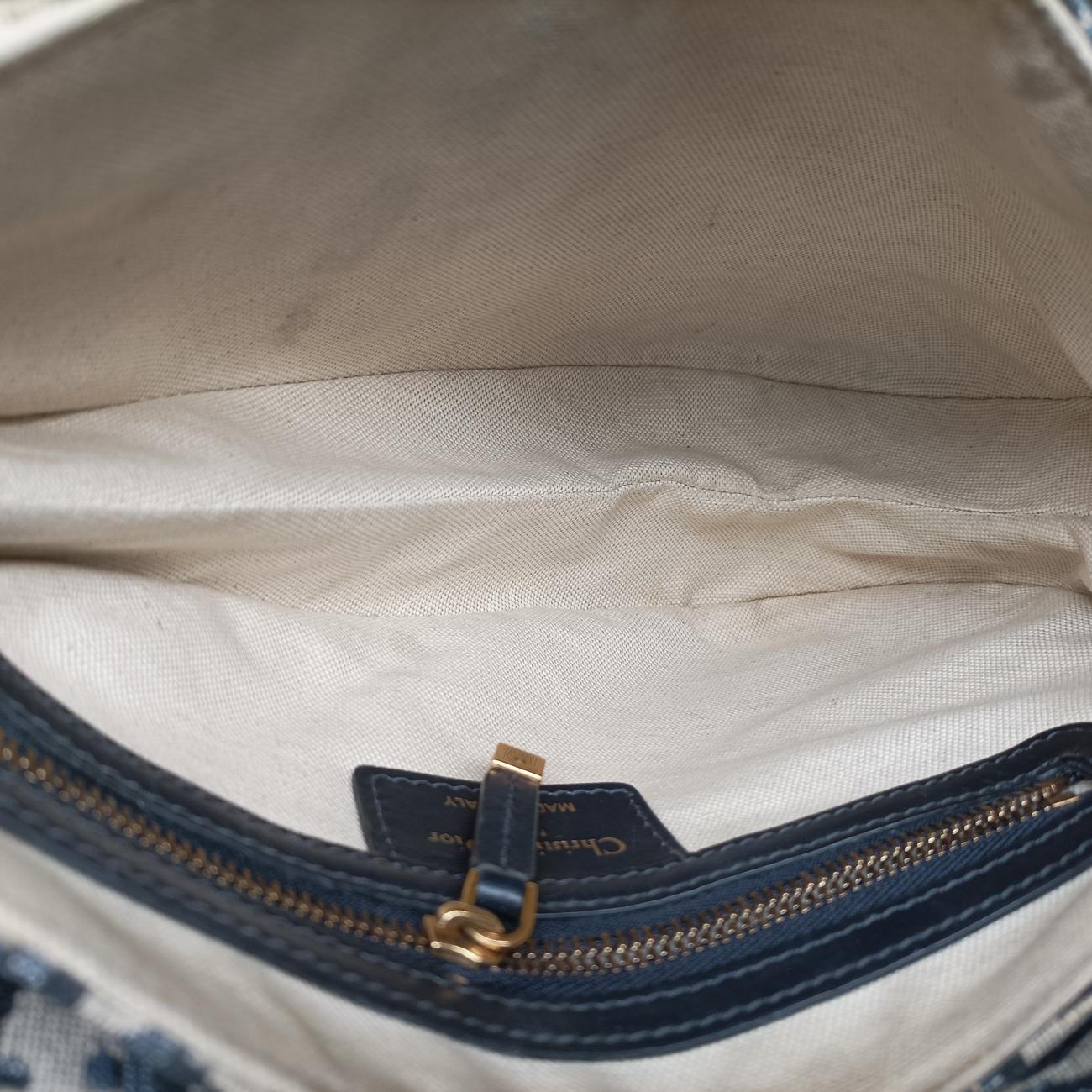 Secondhand Christian Dior Saddle Navy×Gray Jacquard  shoulderbag | stylenewstar