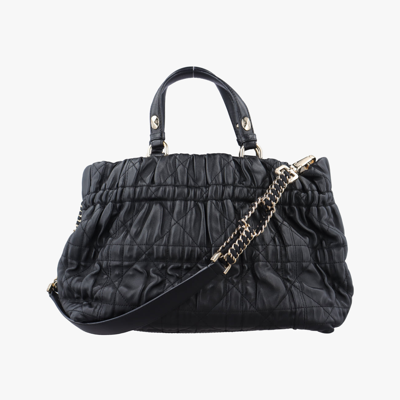 Vintage Christian Dior Delices Gaufre Cannage Tote Black lambskin  shoulderbag | stylenewstar