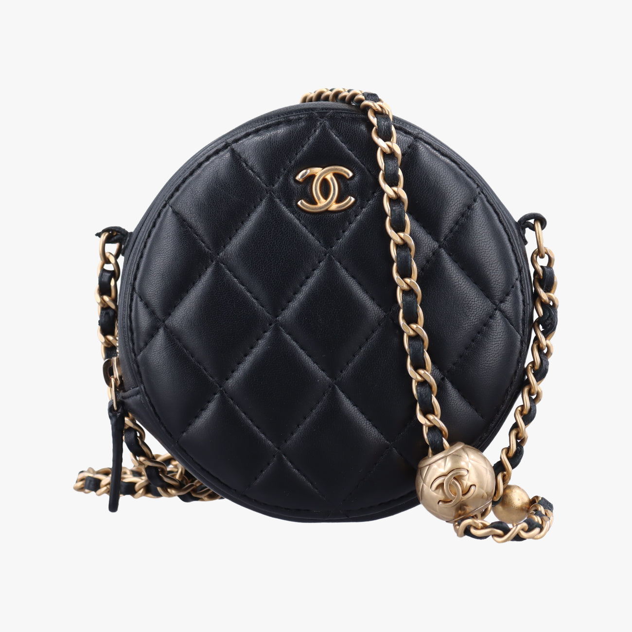 Pre-owned Chanel Matelasse Round Black Leather AP1449 shoulderbag | stylenewstar