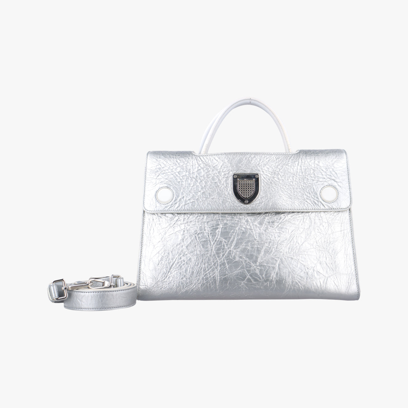 Pre-owned Christian Dior Diorever Squad Flap Silver Leather  shoulderbag | stylenewstar