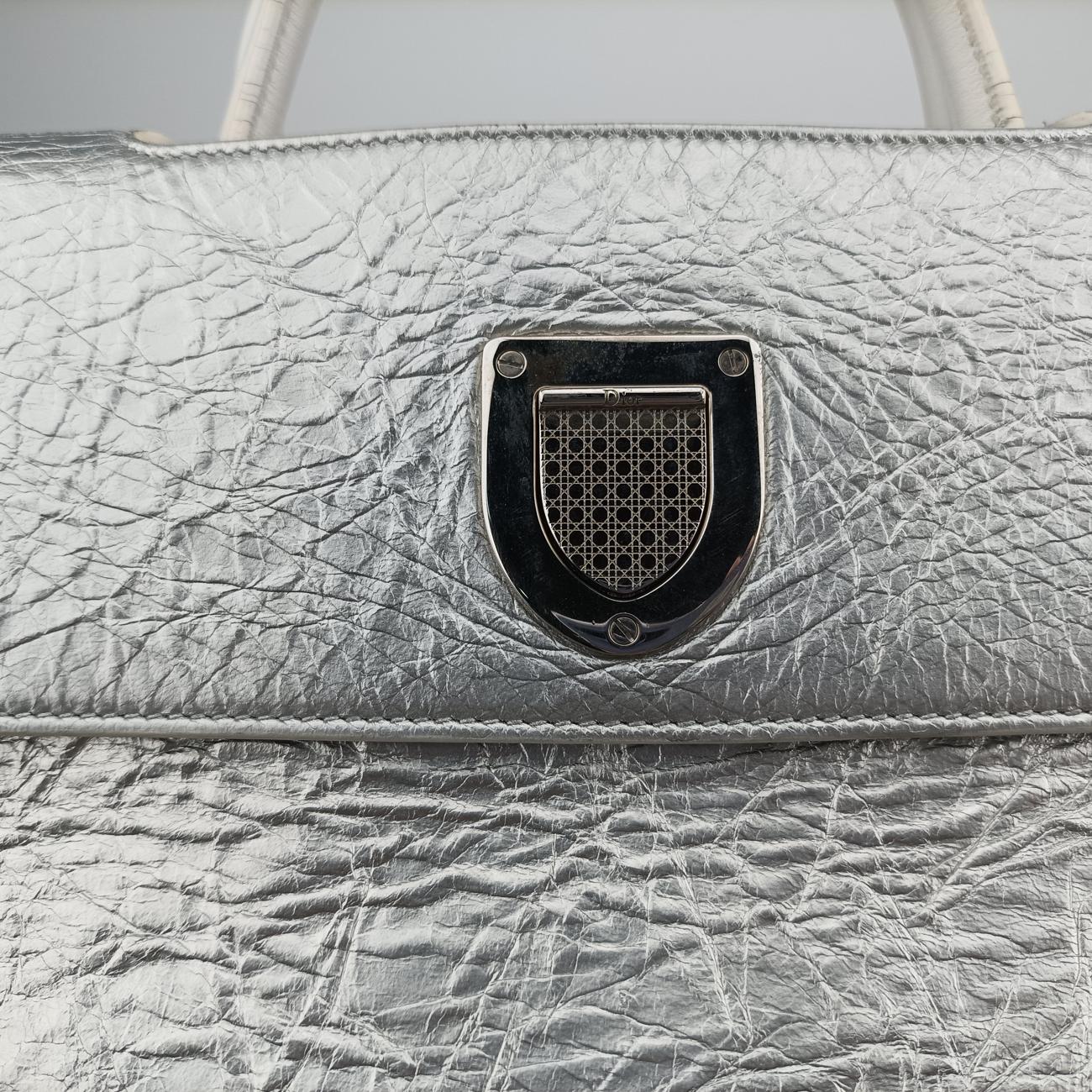 Pre-owned Christian Dior Diorever Squad Flap Silver Leather  shoulderbag | stylenewstar