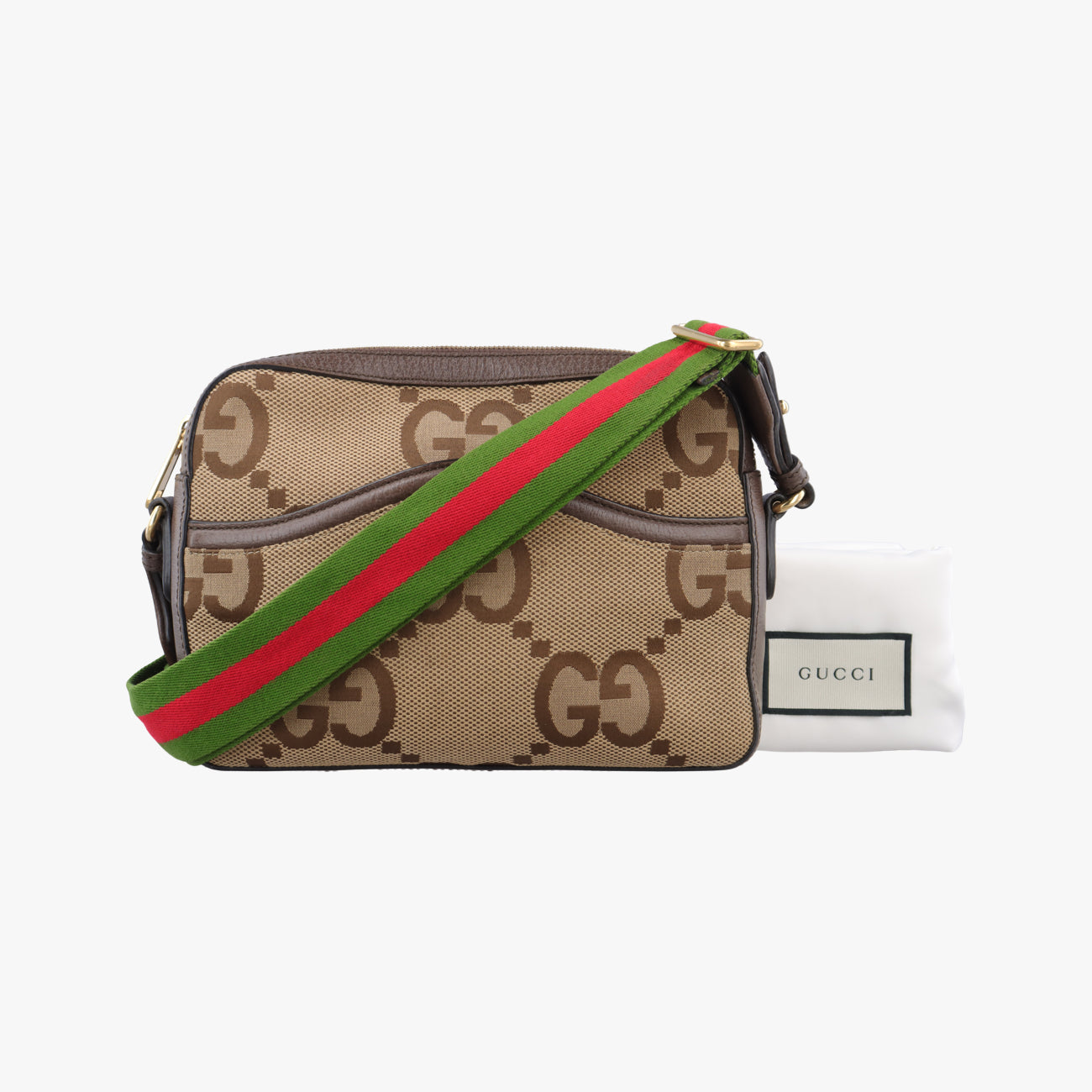 Secondhand Gucci Jumbo GG Messenger Brown×Green×Red canvas x leather 675891 shoulderbag | stylenewstar