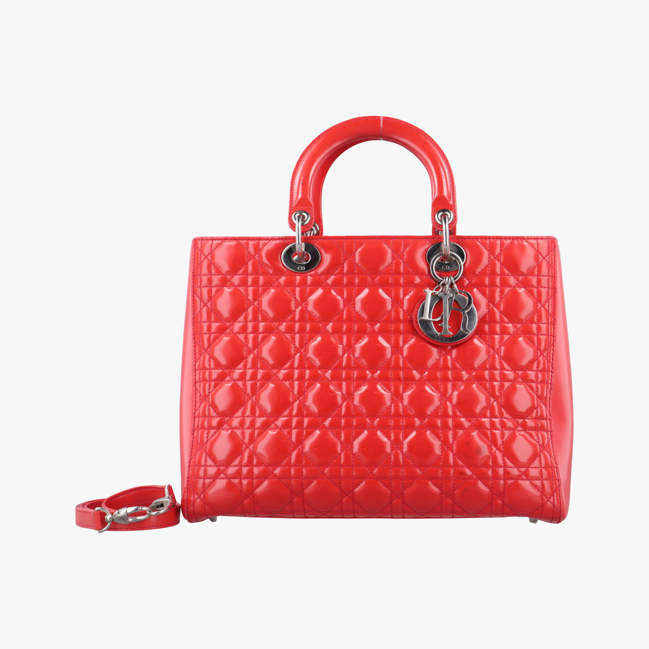 Pre-owned Christian Dior Lady Dior Red patent  shoulderbag | stylenewstar