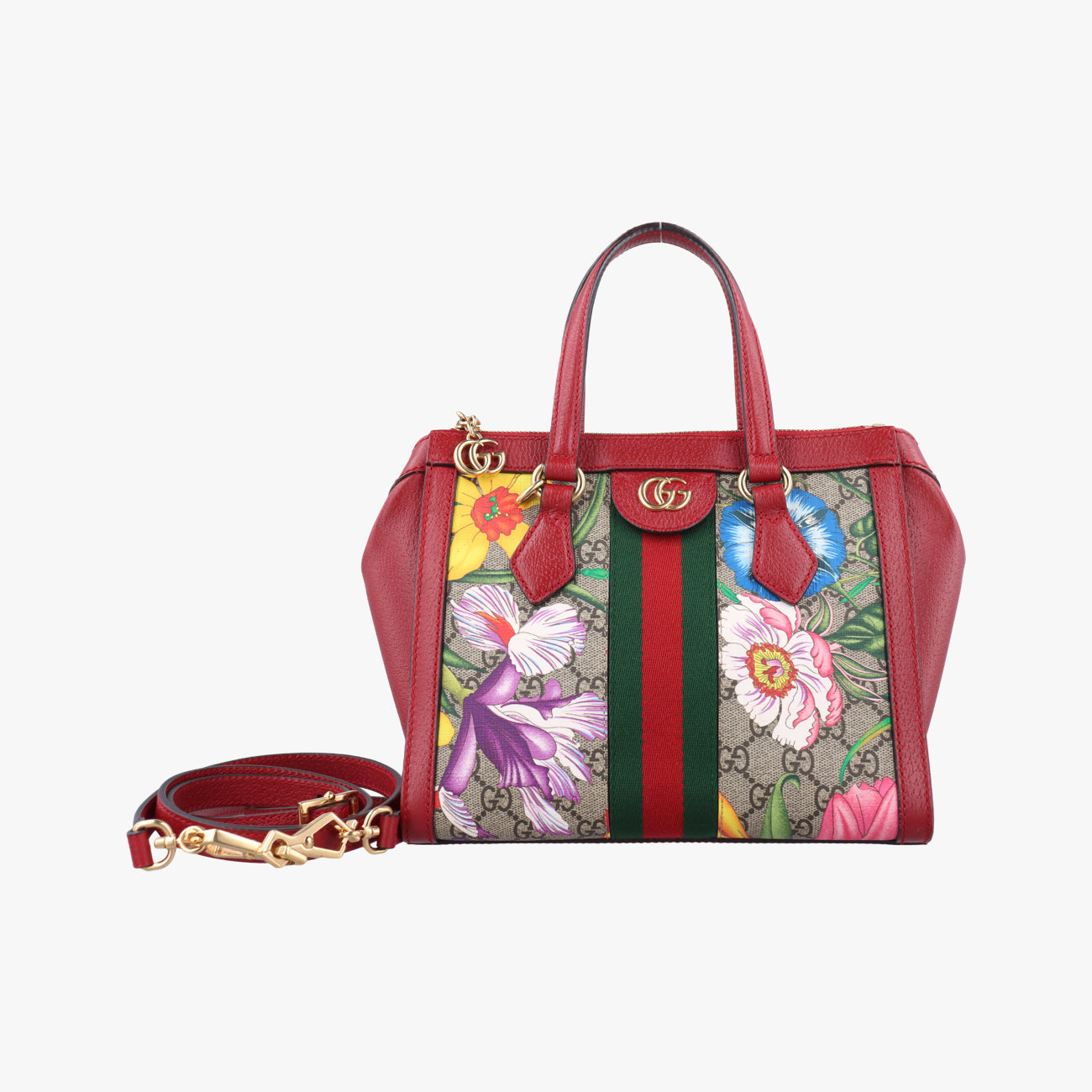 Pre-owned Gucci Ophidia Beige×Red×Multicolour PVC coated canvas x leather 547551 shoulderbag | stylenewstar