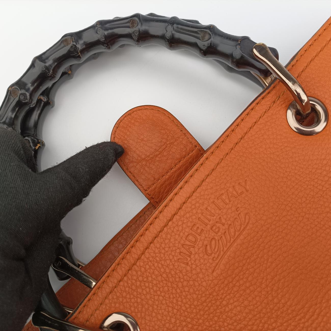 Pre-owned Gucci Bamboo Shopper Orange Leather 323660 shoulderbag | stylenewstar