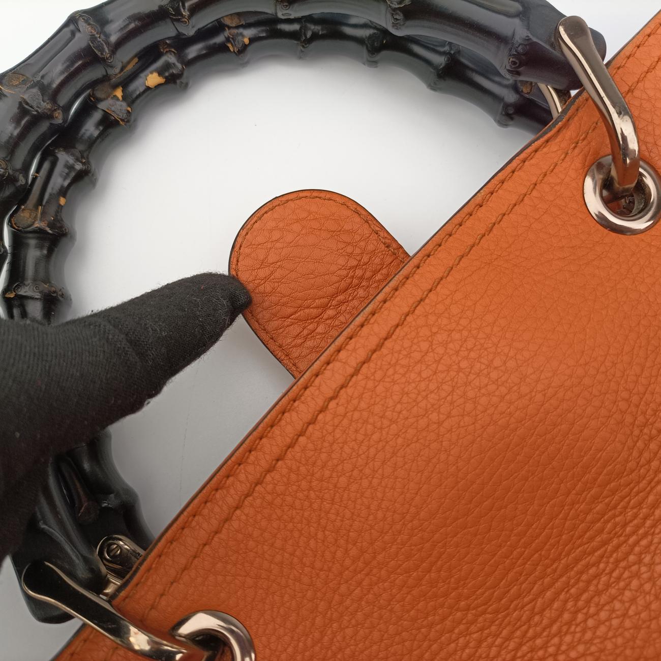 Pre-owned Gucci Bamboo Shopper Orange Leather 323660 shoulderbag | stylenewstar