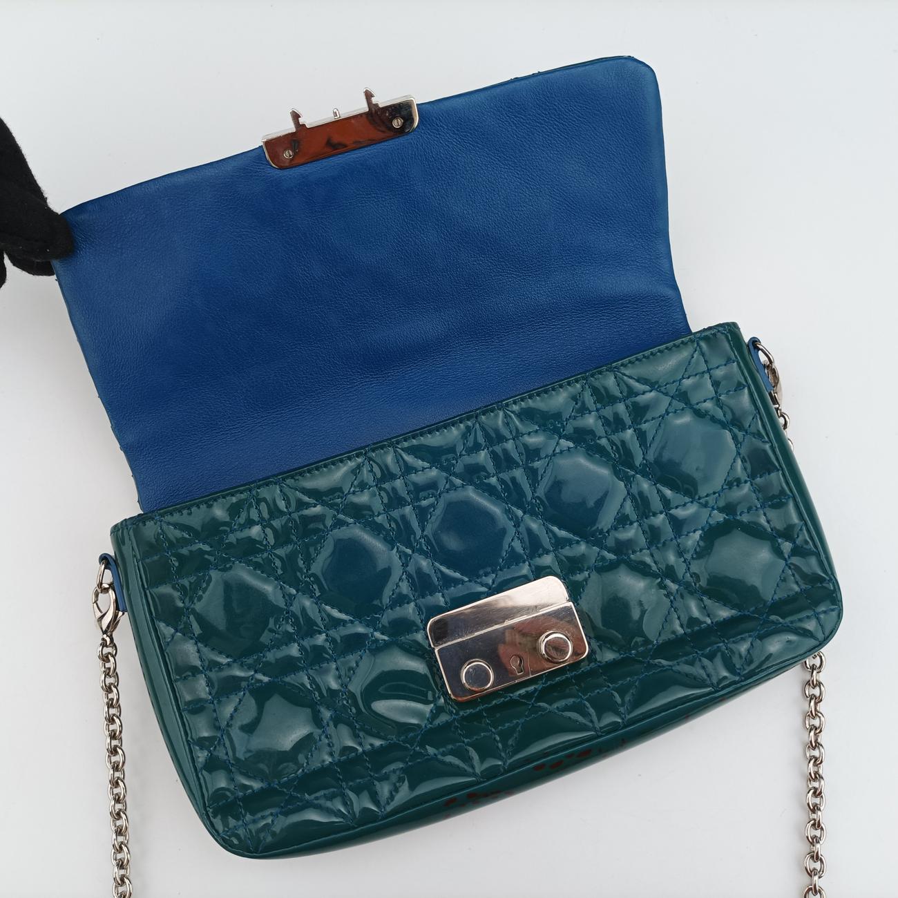 Pre-owned Christian Dior Miss Dior Green Patent  shoulderbag | stylenewstar