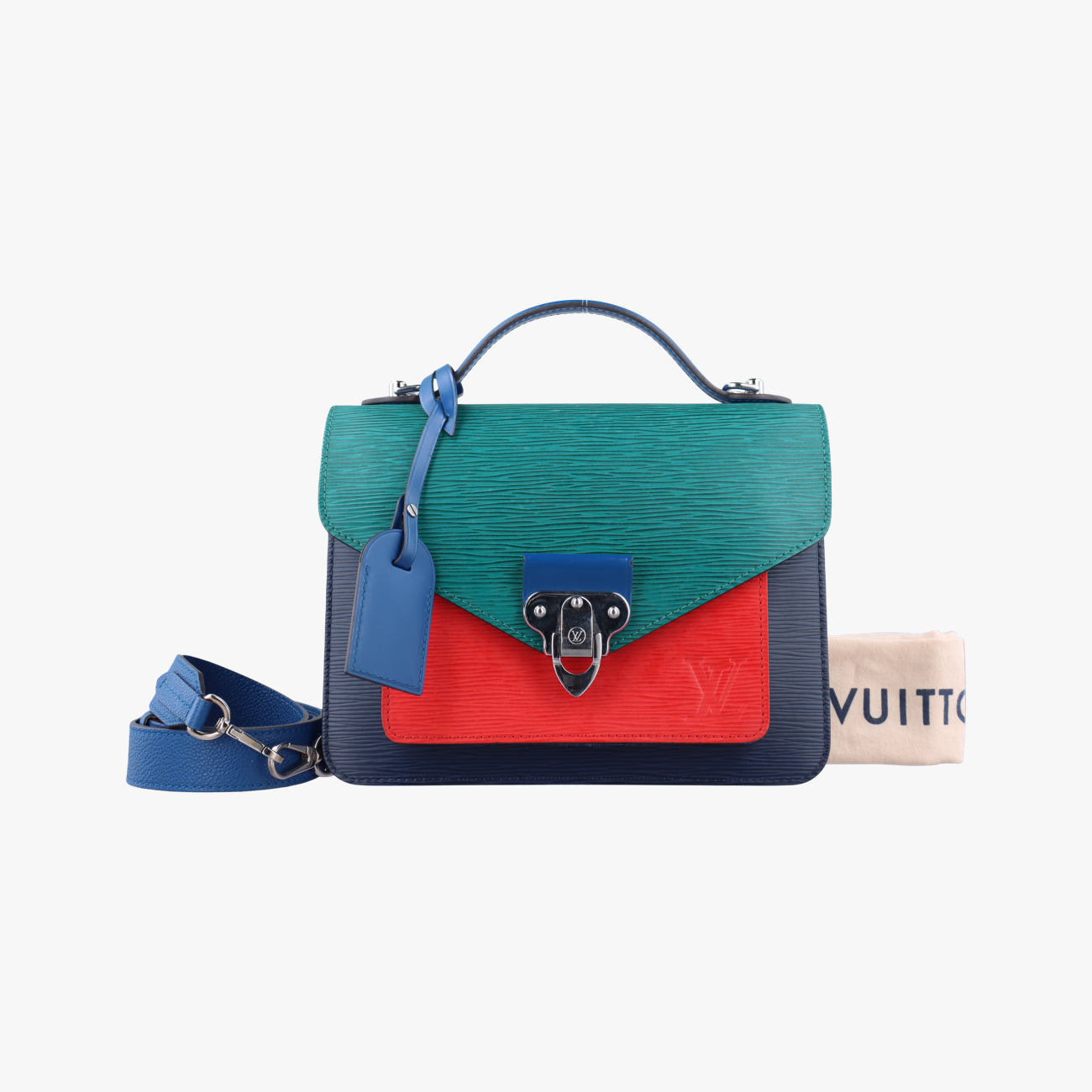 Pre-owned Louis Vuitton Néo Monceau Emeraude Green×Indigo Blue×Coquelicot Red Epi M55405 shoulderbag | stylenewstar