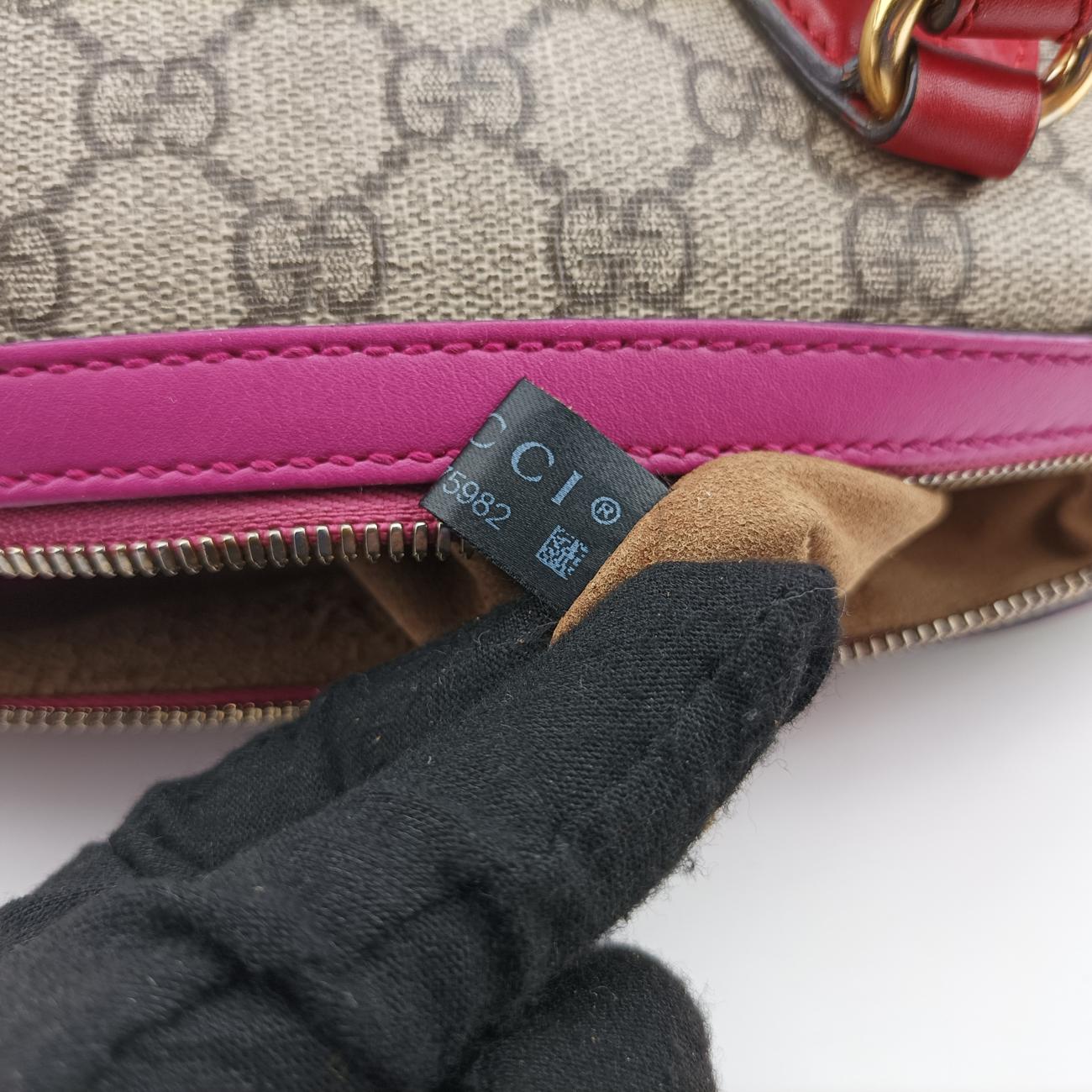 Pre-owned Gucci GG SUPREME beige×red×pink PVC coated canvas×Leather 409529 shoulderbag | stylenewstar