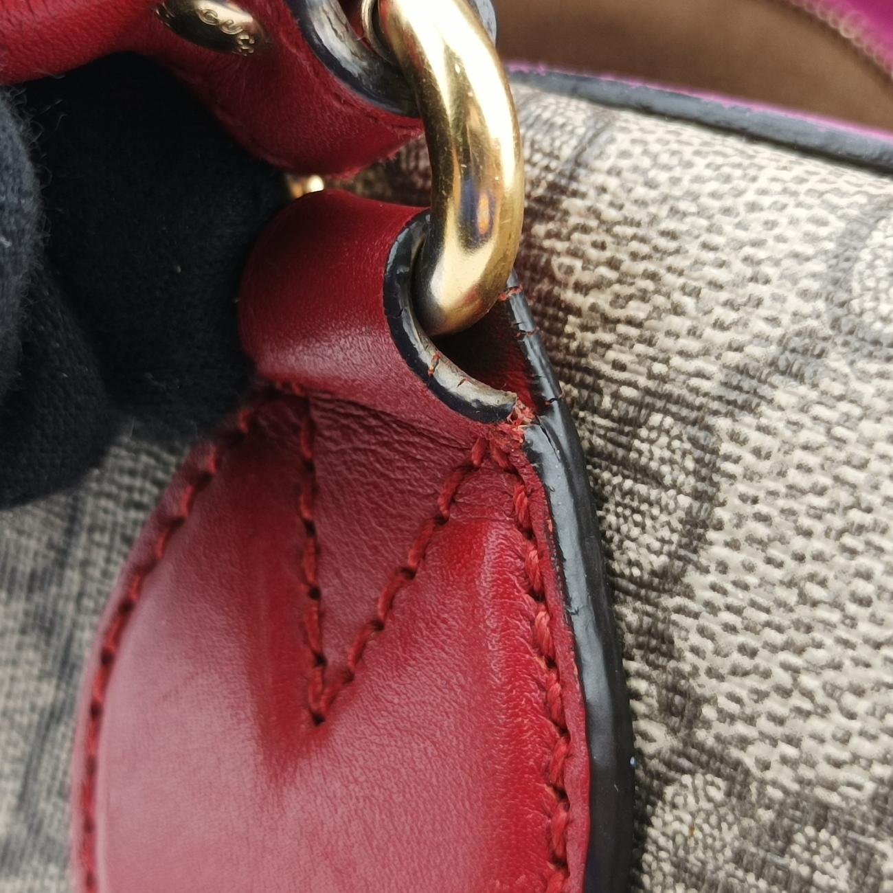 Pre-owned Gucci GG SUPREME beige×red×pink PVC coated canvas×Leather 409529 shoulderbag | stylenewstar