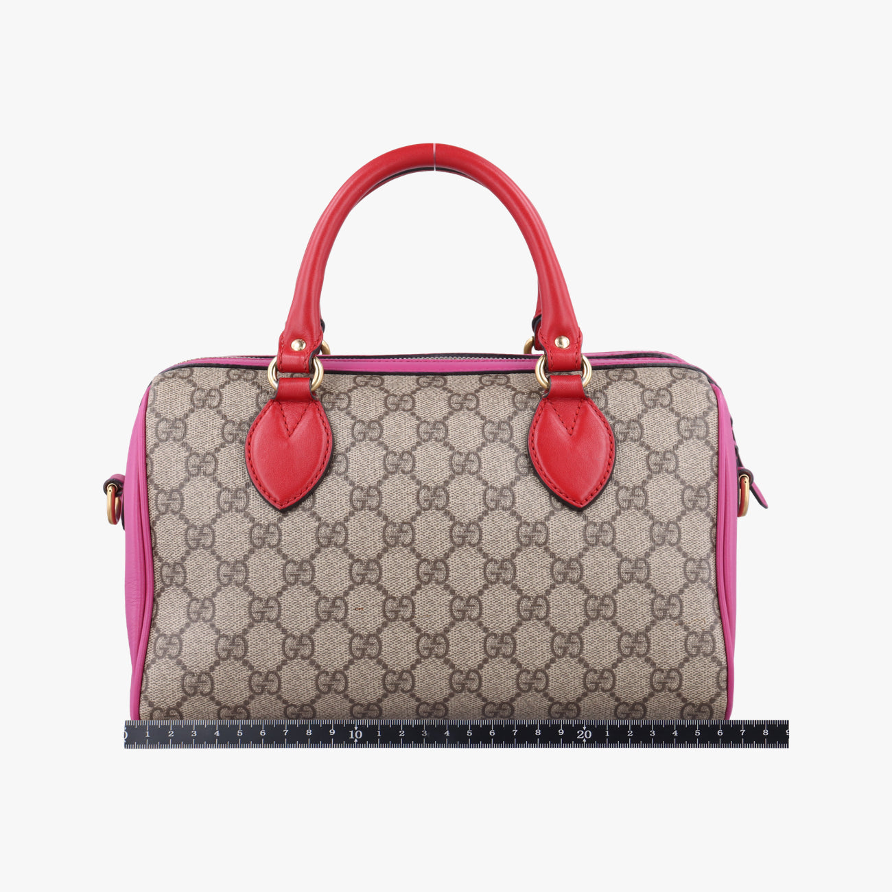 Pre-owned Gucci GG SUPREME beige×red×pink PVC coated canvas×Leather 409529 shoulderbag | stylenewstar