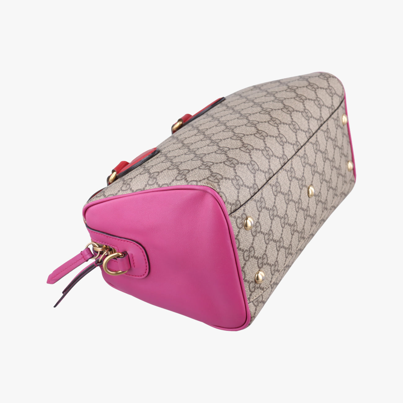 Pre-owned Gucci GG SUPREME beige×red×pink PVC coated canvas×Leather 409529 shoulderbag | stylenewstar