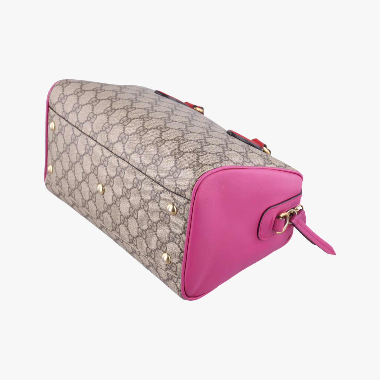 Pre-owned Gucci GG SUPREME beige×red×pink PVC coated canvas×Leather 409529 shoulderbag | stylenewstar