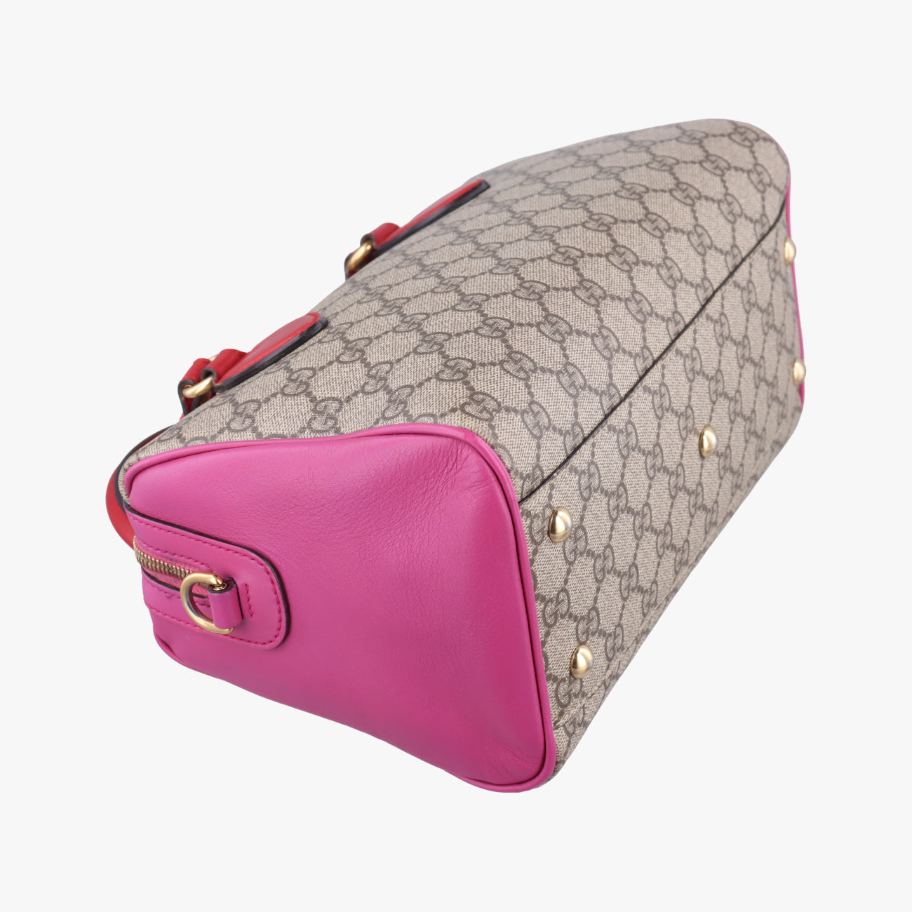 Pre-owned Gucci GG SUPREME beige×red×pink PVC coated canvas×Leather 409529 shoulderbag | stylenewstar