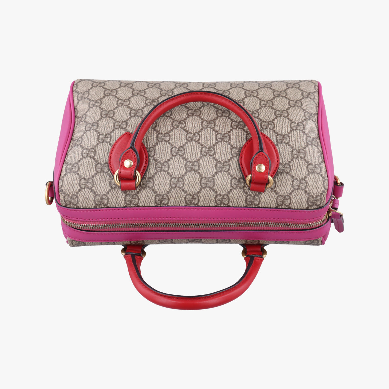 Pre-owned Gucci GG SUPREME beige×red×pink PVC coated canvas×Leather 409529 shoulderbag | stylenewstar