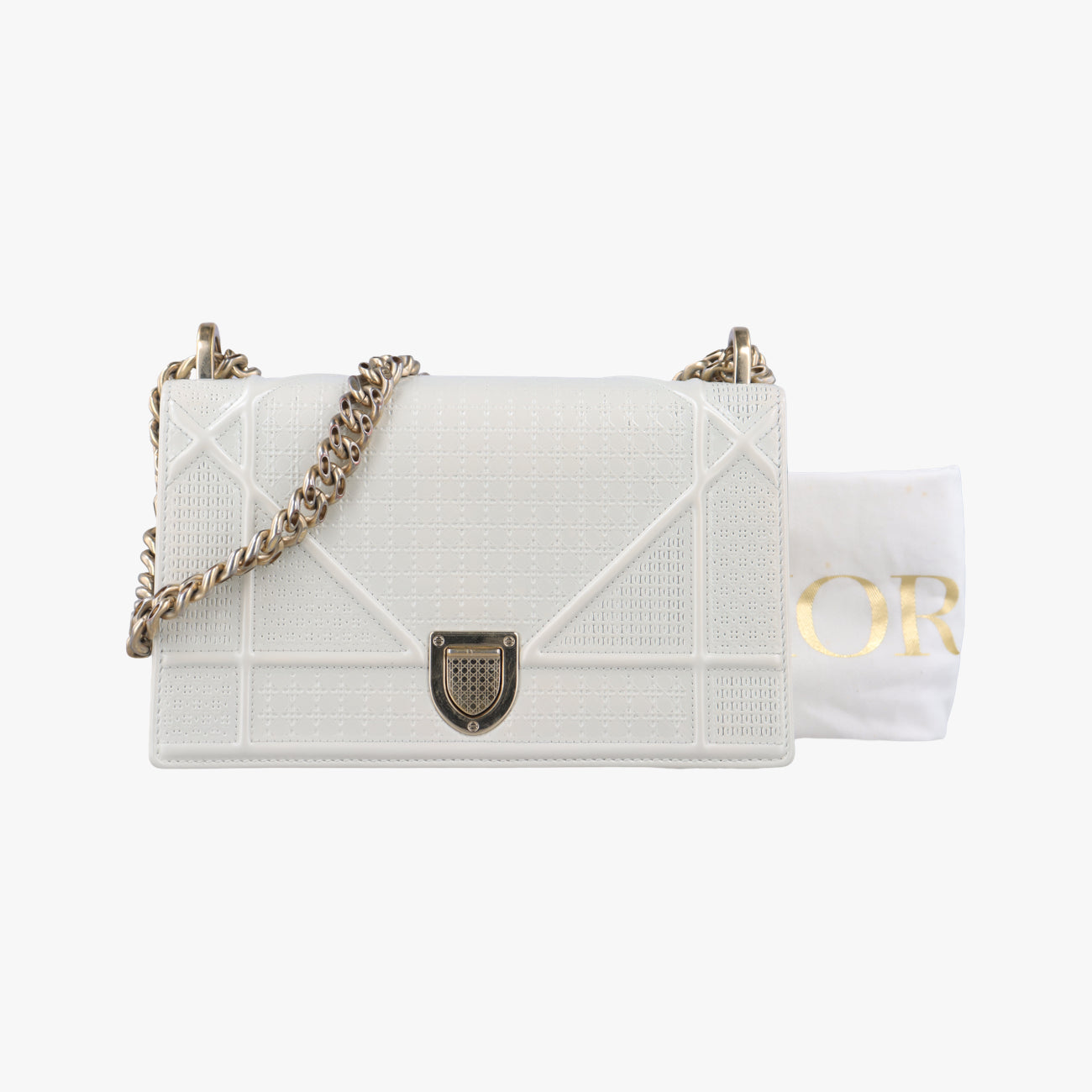 Pre-owned Christian Dior Diorama White Leather  shoulderbag | stylenewstar