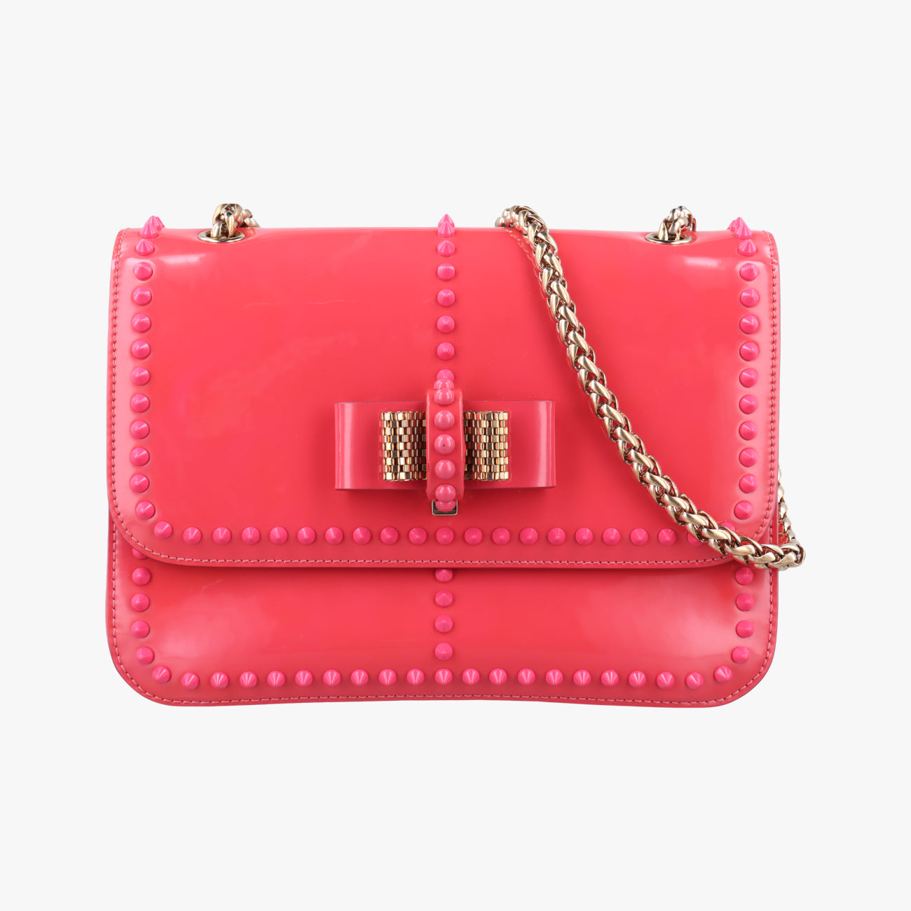 Pre-owned Christian Louboutin Rockstud Sweet Charity Red PVC coated canvas × Patent Leather  shoulderbag | stylenewstar