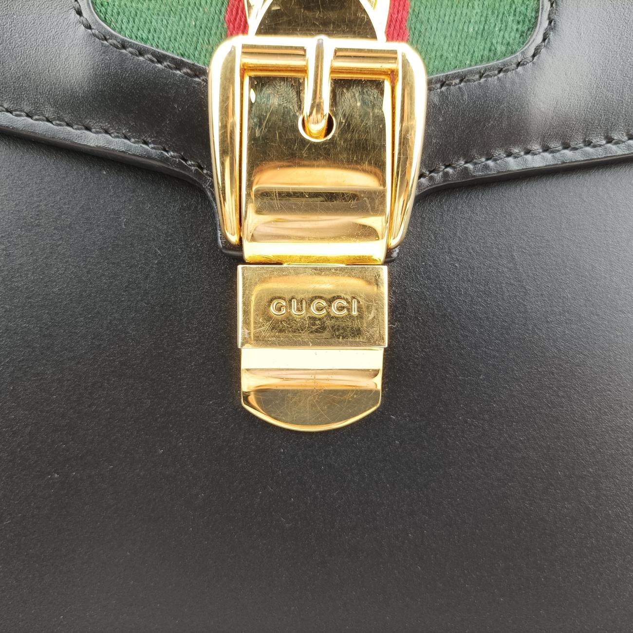 Pre-owned Gucci Sylvie Black×Red×Green Leather 431665 shoulderbag | stylenewstar