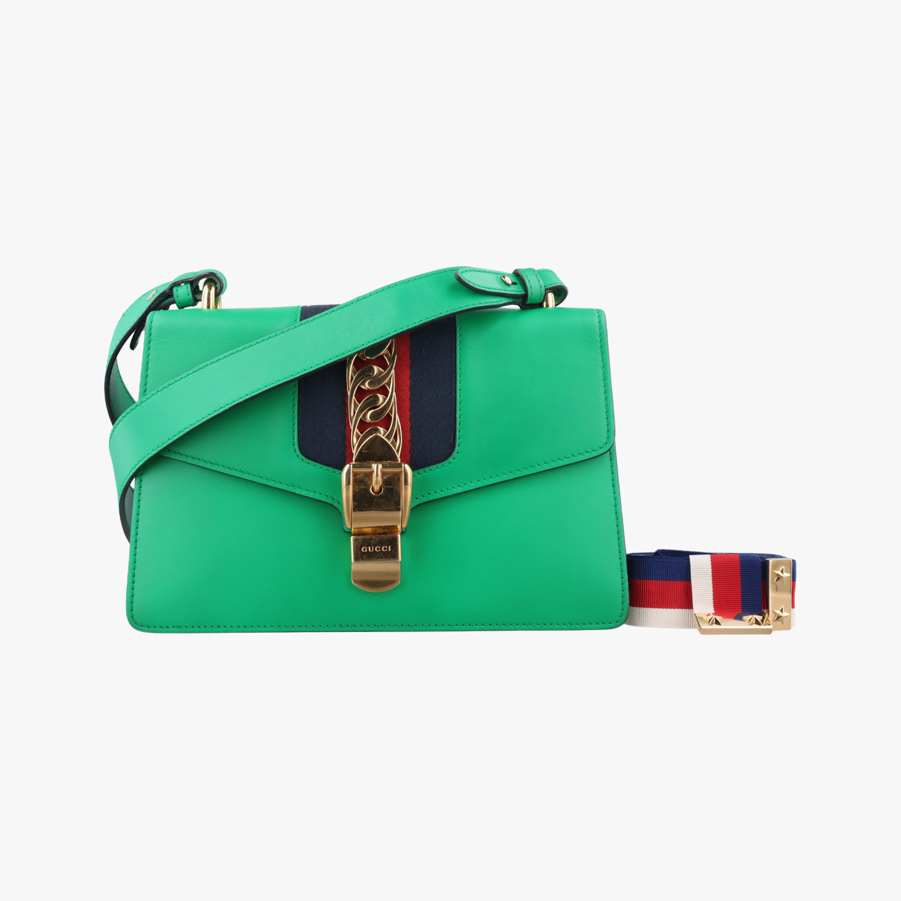 Pre-owned Gucci Sylvie Green×Navy×Red Leather 421882 shoulderbag | stylenewstar