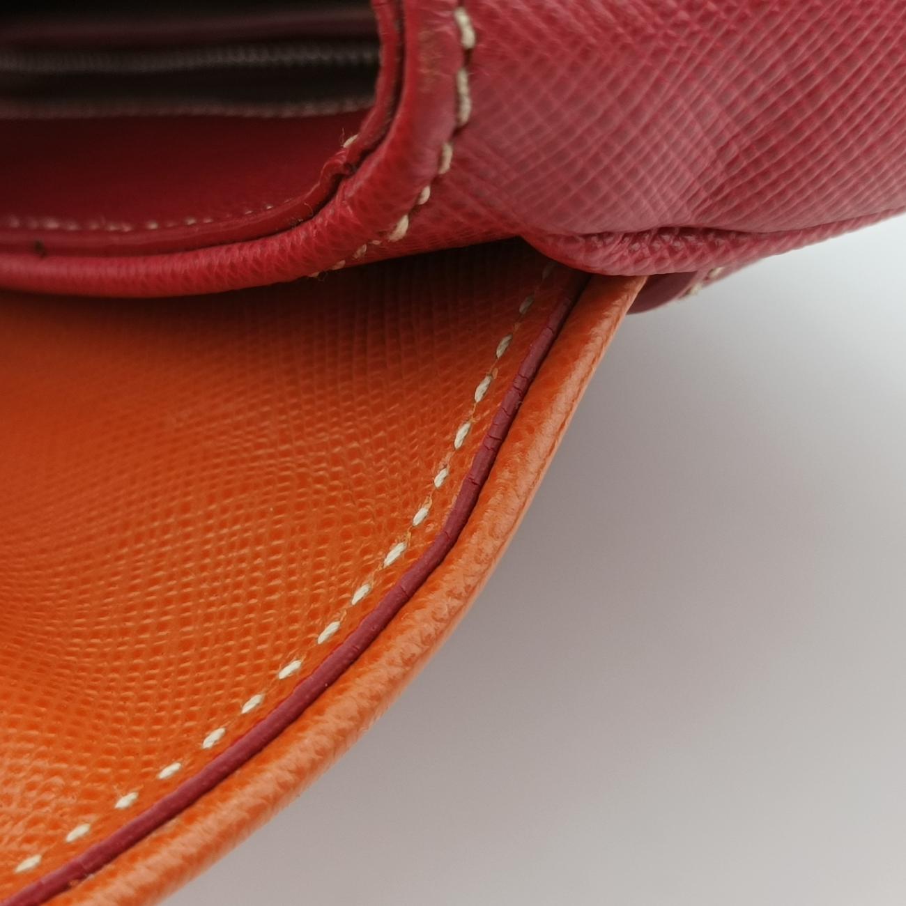 Pre-owned Prada Small Sound Flap Orange×Red SAFFIANO Leather BN2485 shoulderbag | stylenewstar
