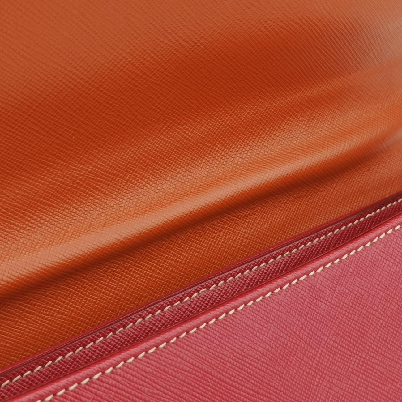 Pre-owned Prada Small Sound Flap Orange×Red SAFFIANO Leather BN2485 shoulderbag | stylenewstar