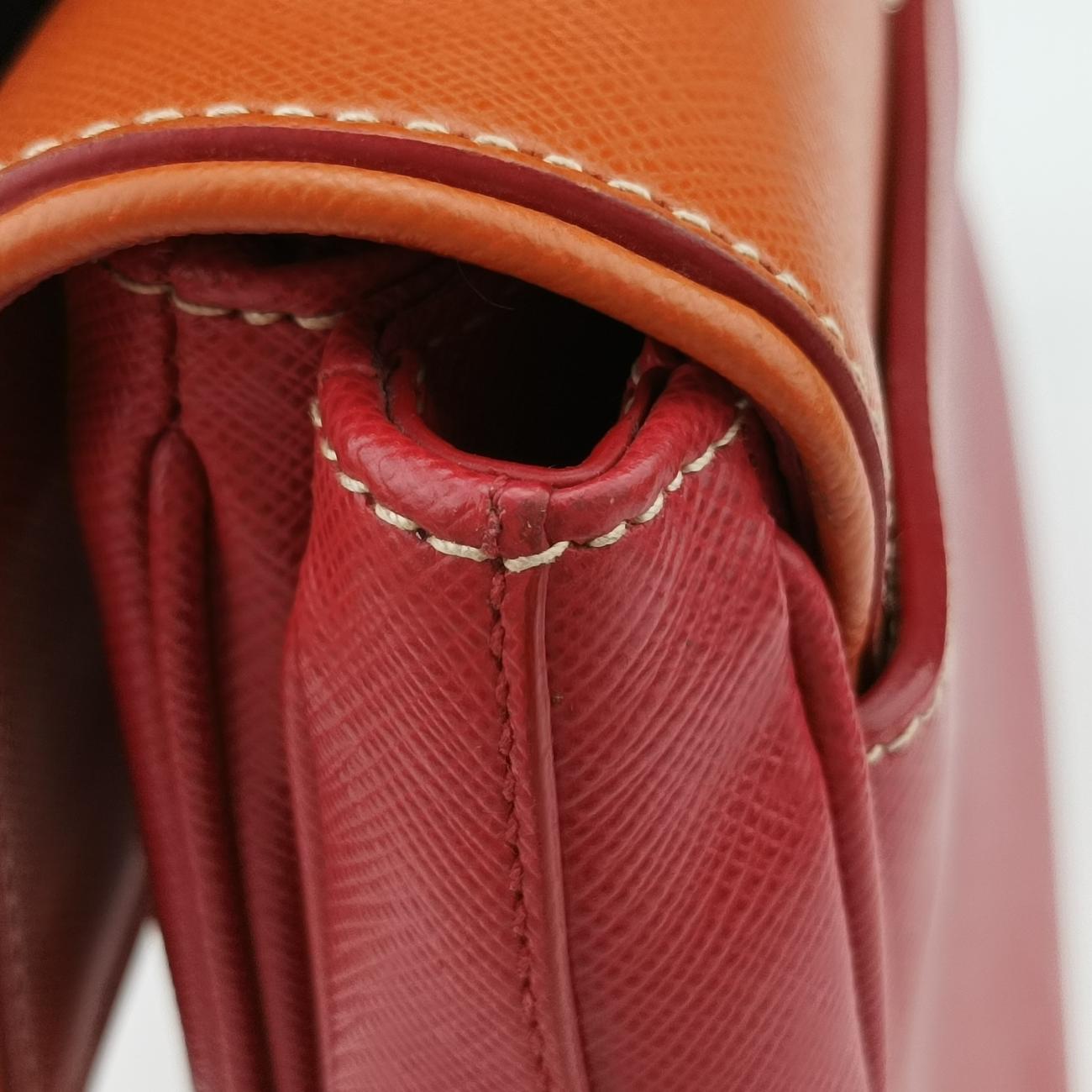Pre-owned Prada Small Sound Flap Orange×Red SAFFIANO Leather BN2485 shoulderbag | stylenewstar