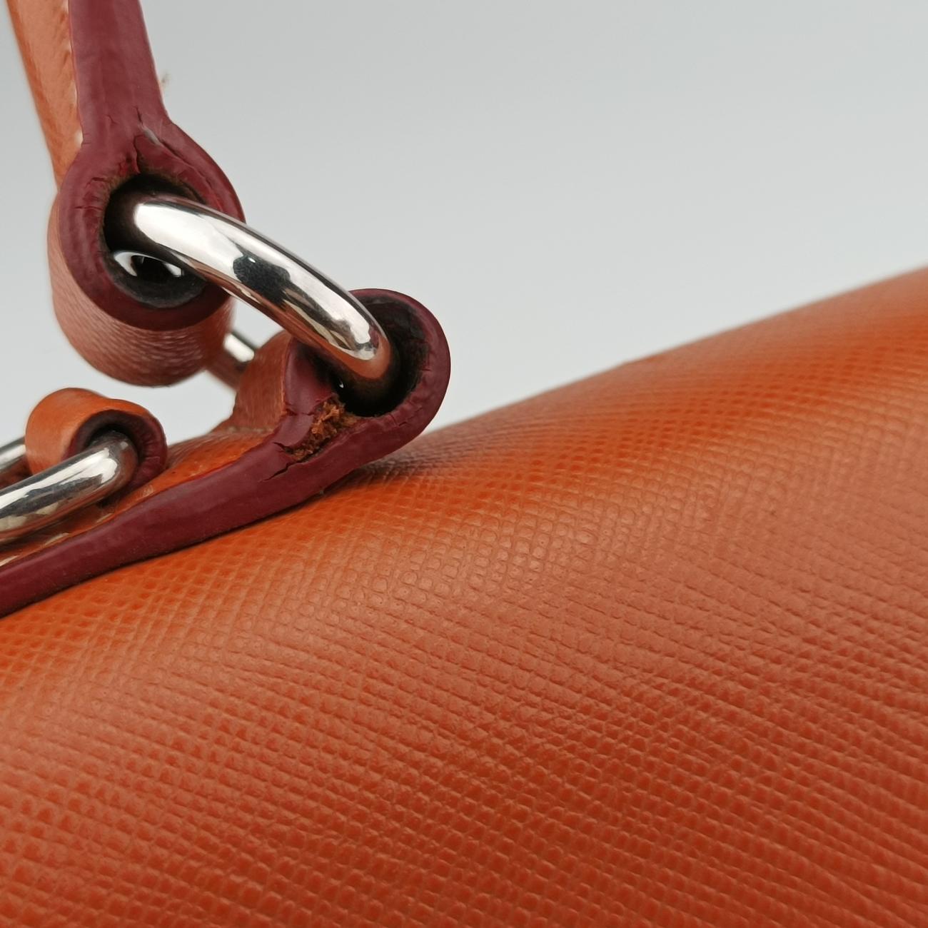 Pre-owned Prada Small Sound Flap Orange×Red SAFFIANO Leather BN2485 shoulderbag | stylenewstar